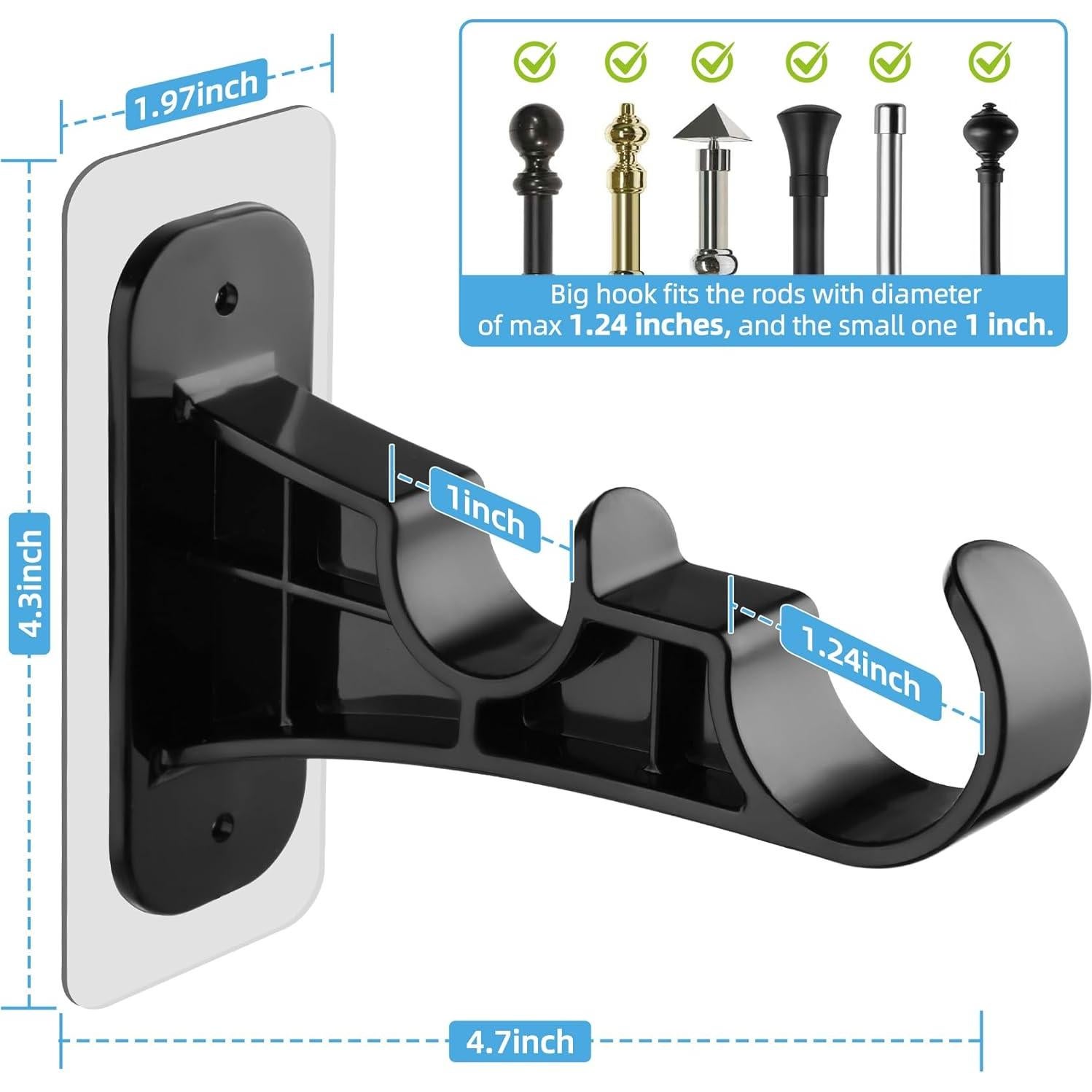 Soporte de Barra de Cortina Doble Antimbee 6 Piezas Negro