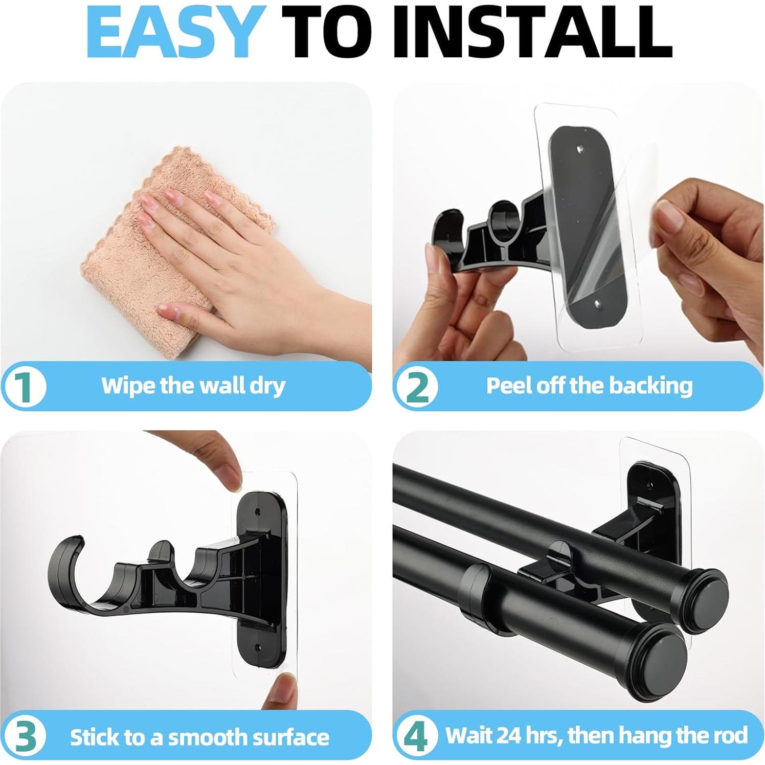 Soporte de Barra de Cortina Doble Antimbee 6 Piezas Negro