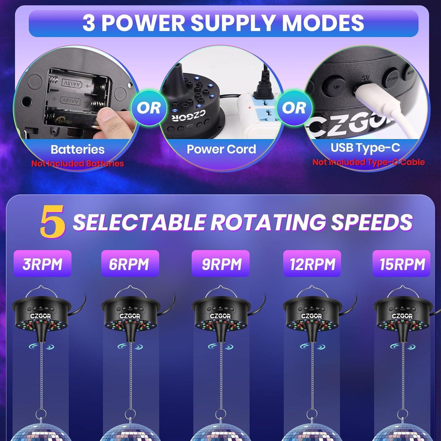 Motor de bola de discoteca Czgor con control remoto y 30 LEDs RGB