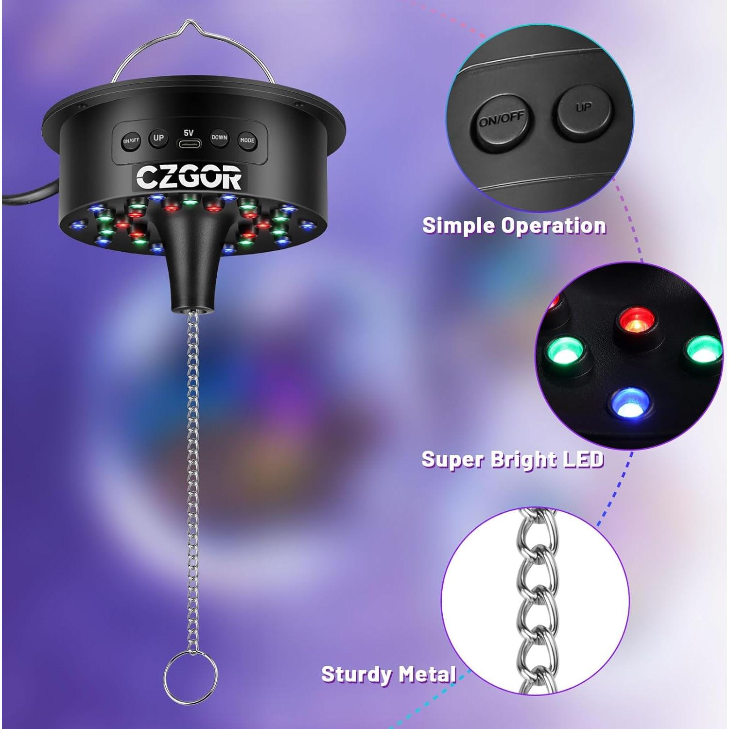 Motor de bola de discoteca Czgor con control remoto y 30 LEDs RGB