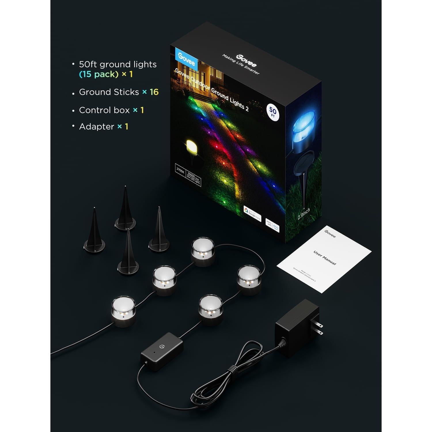 Luces de Suelo Exteriores Govee 50 pies RGBIC IP67 15 Luces