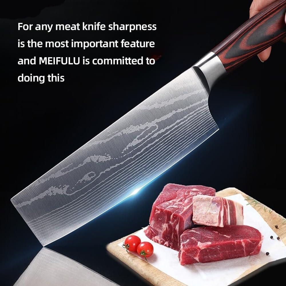 3PCS Kitchen Knife Set, Professional Japanese Chef Knives with High Carbon Stainless Steel Ultra, Sharp Aikido Knives with Ergonomic Color Wooden Handle for Cooking Meat, Fruits, Vegetables.