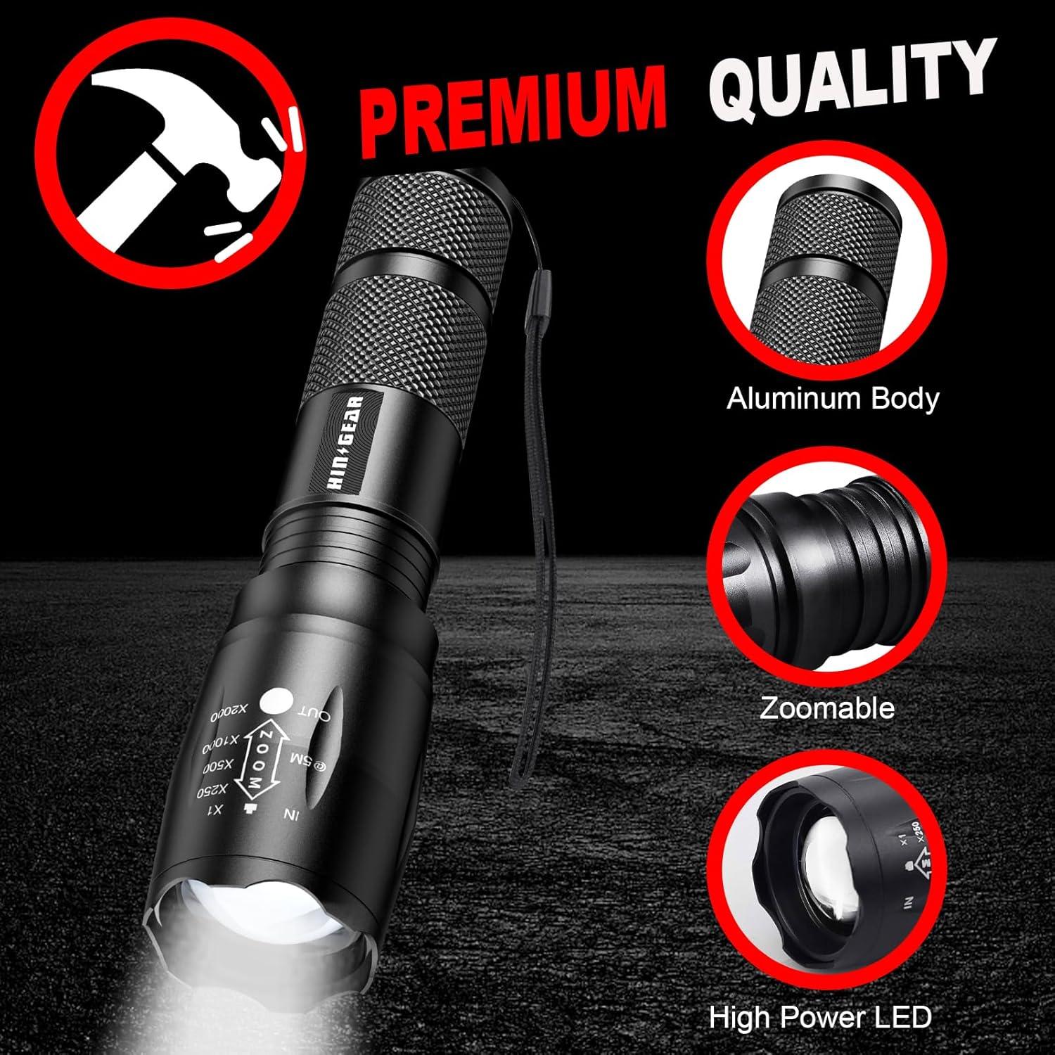 Paquete de 4 Linternas Tácticas LED HinsGEAR SL2000 2000 Lúmenes