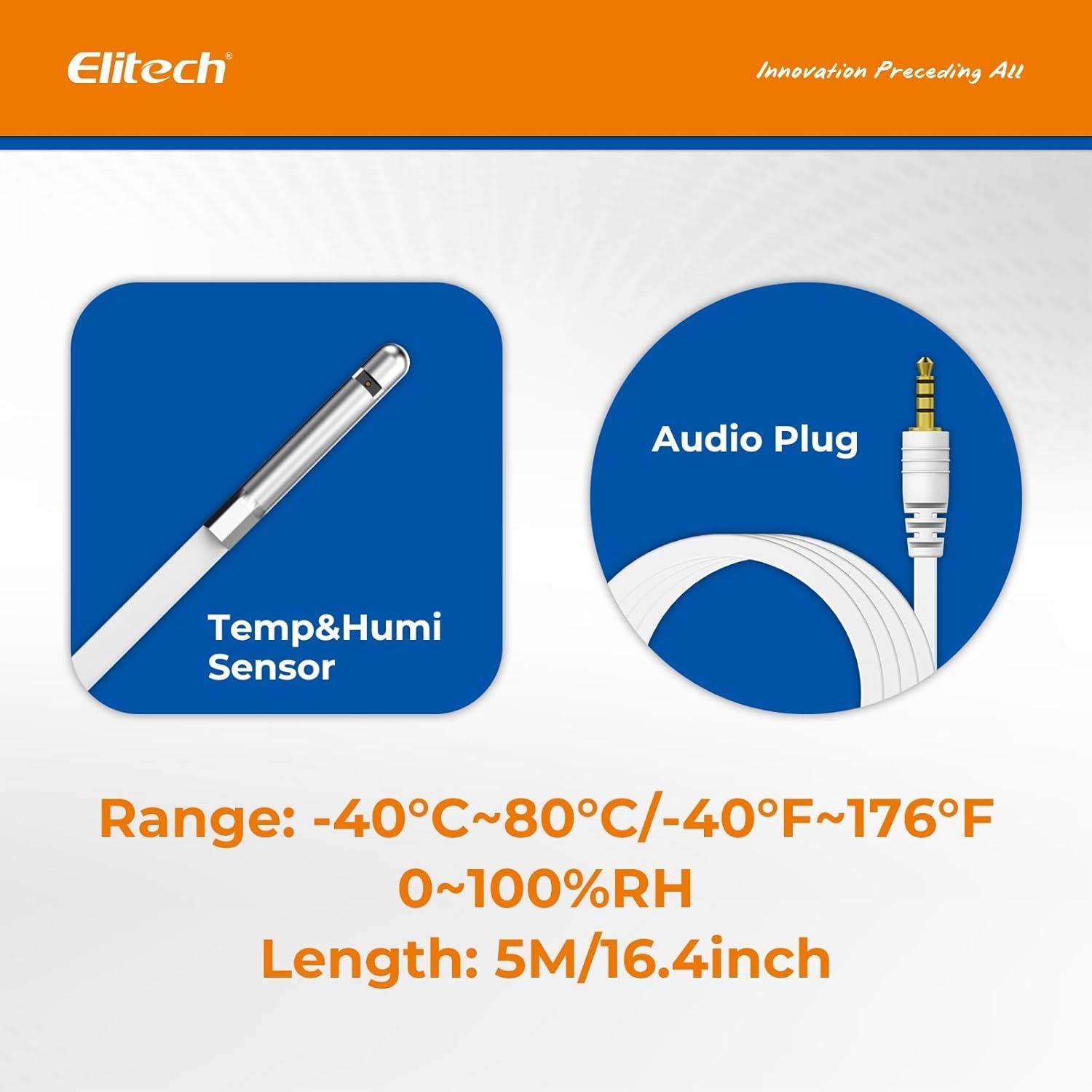 Sonda de Temperatura y Humedad Elitech US-ProSensor-THE, -40 a 80°C, 5m