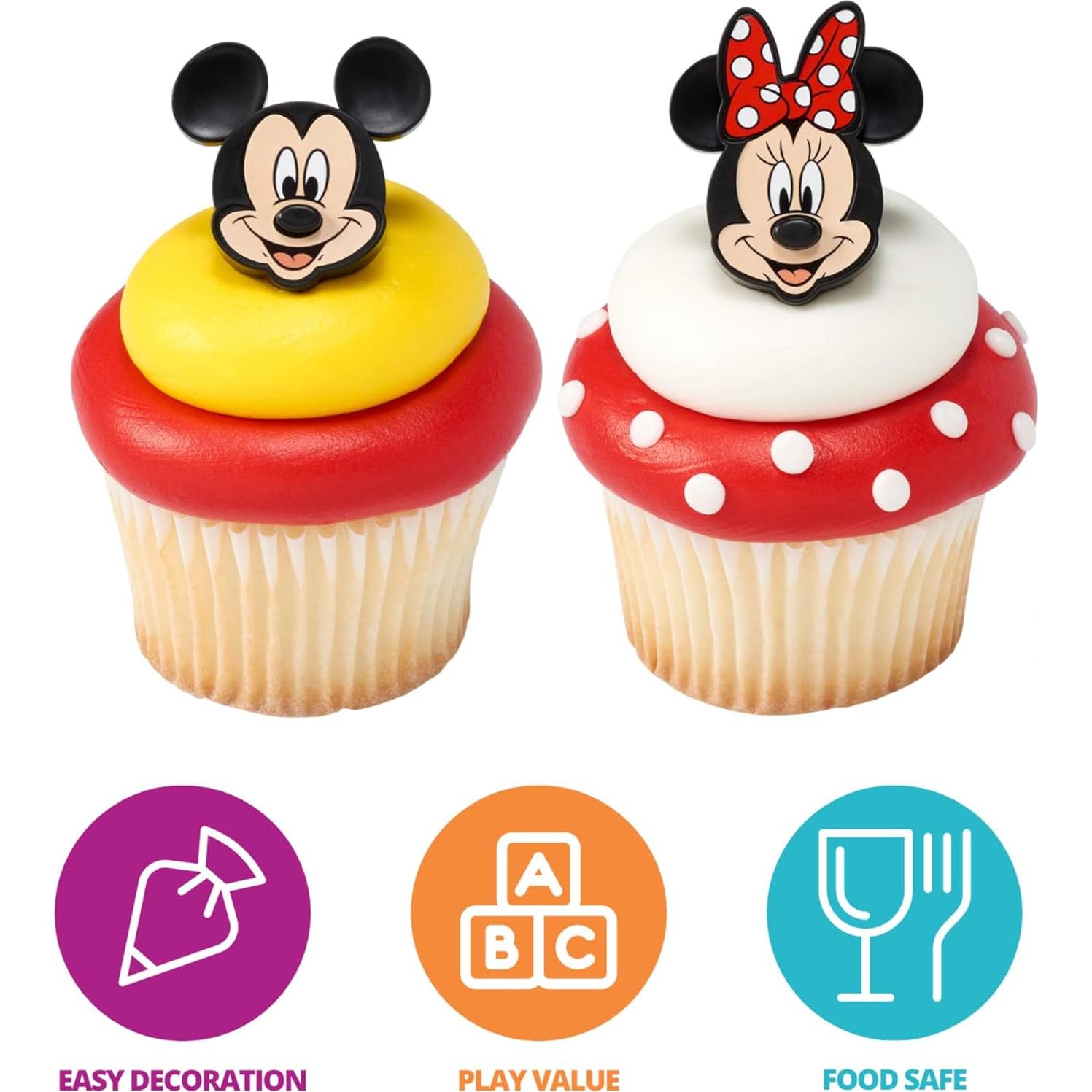 Anillos de Cupcake Mickey y Minnie Mouse DecoPac - 24 Piezas