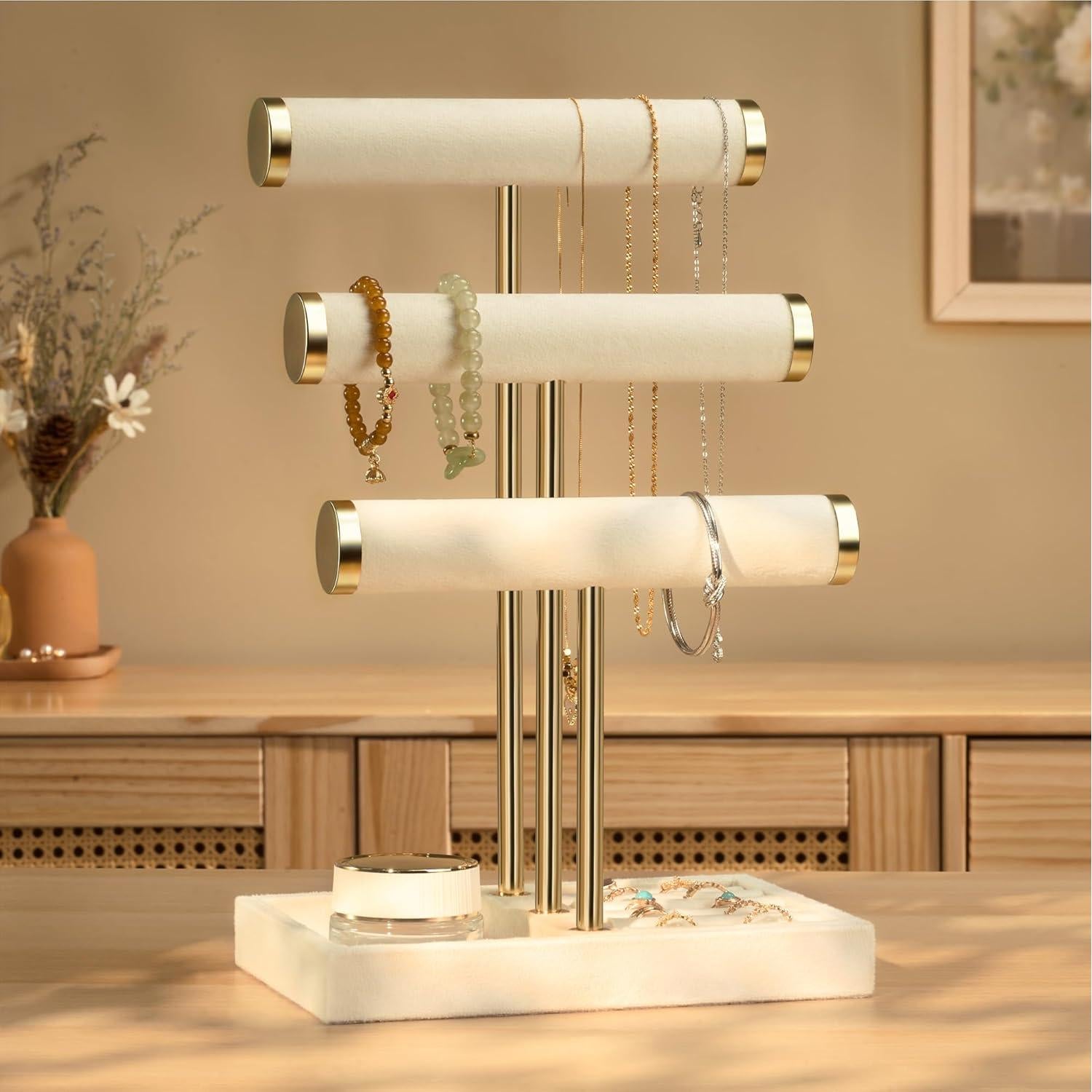 Soporte para Pulseras Beige Bussdis - Organizador de Joyería 3 Niveles