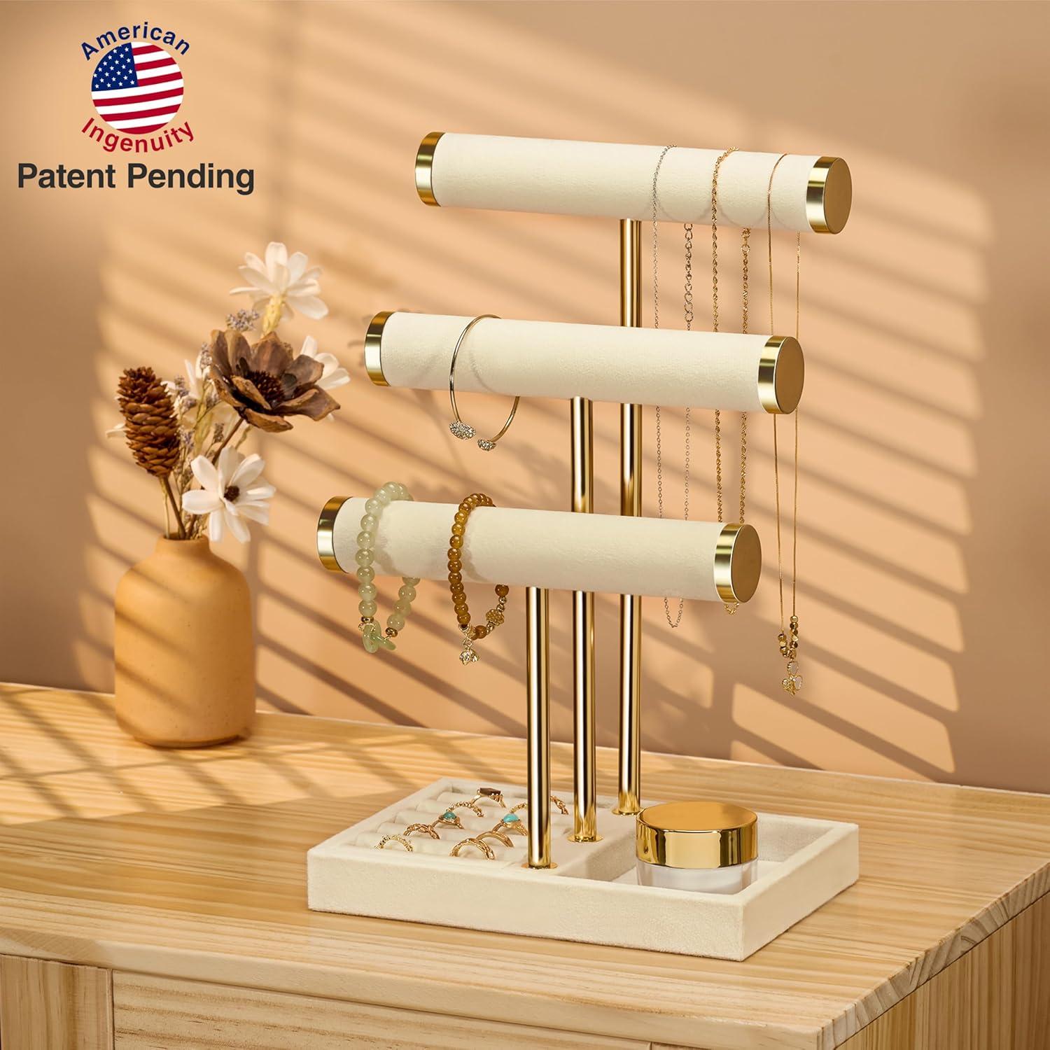 Soporte para Pulseras Beige Bussdis - Organizador de Joyería 3 Niveles