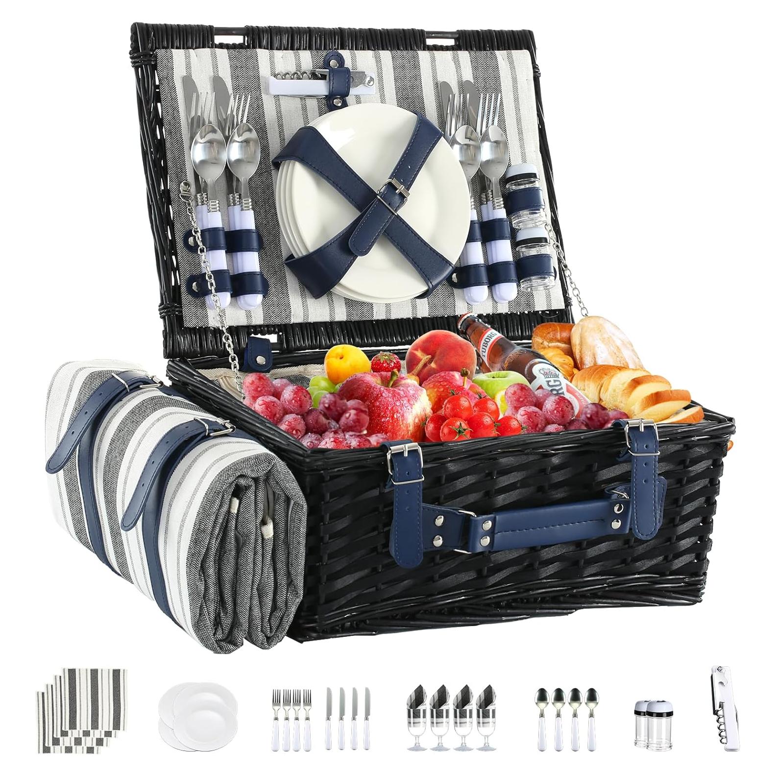 Cesta de Picnic YPshuye para 4 Personas con Manta Impermeable