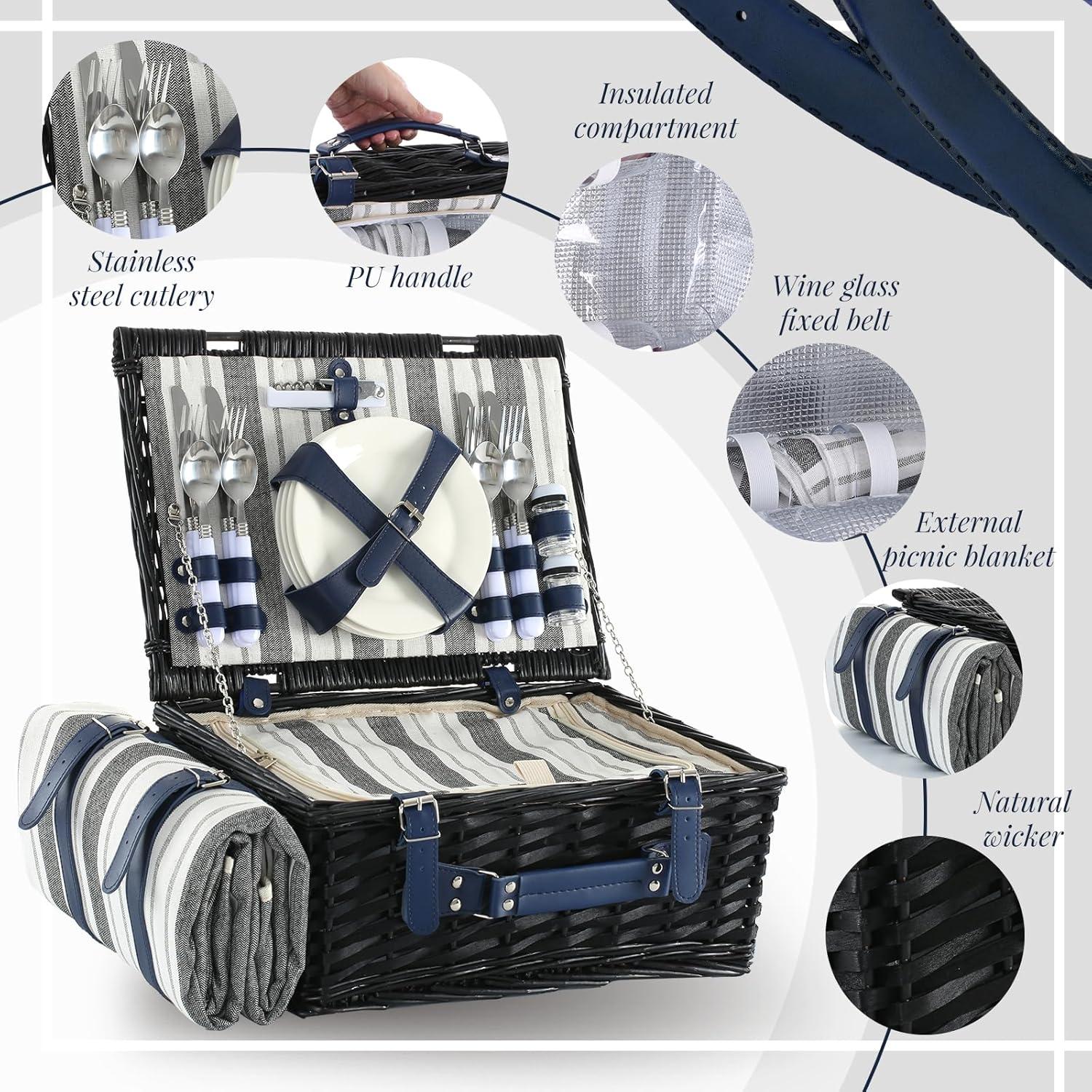 Cesta de Picnic YPshuye para 4 Personas con Manta Impermeable