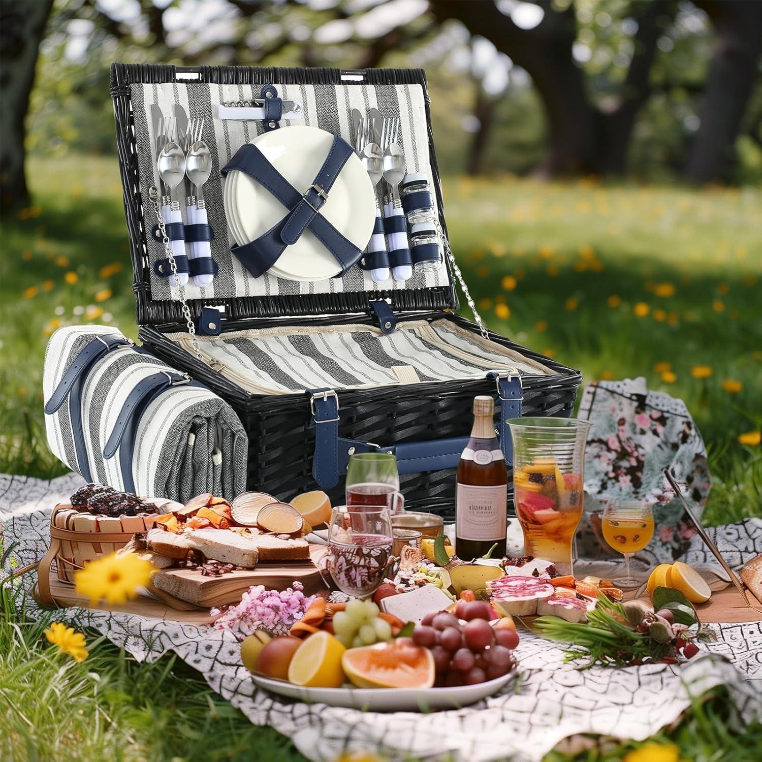 Cesta de Picnic YPshuye para 4 Personas con Manta Impermeable