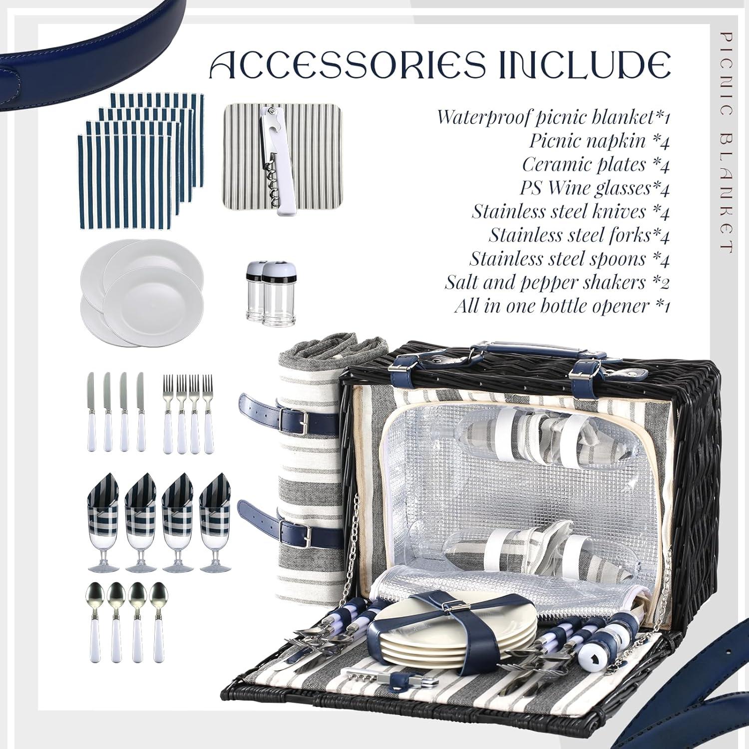 Cesta de Picnic YPshuye para 4 Personas con Manta Impermeable