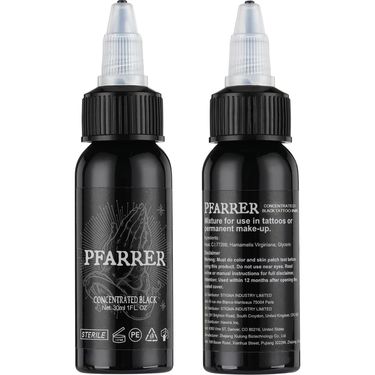 Tinta de Tatuaje PFARRER Negra 30ml Vegana Alta Calidad