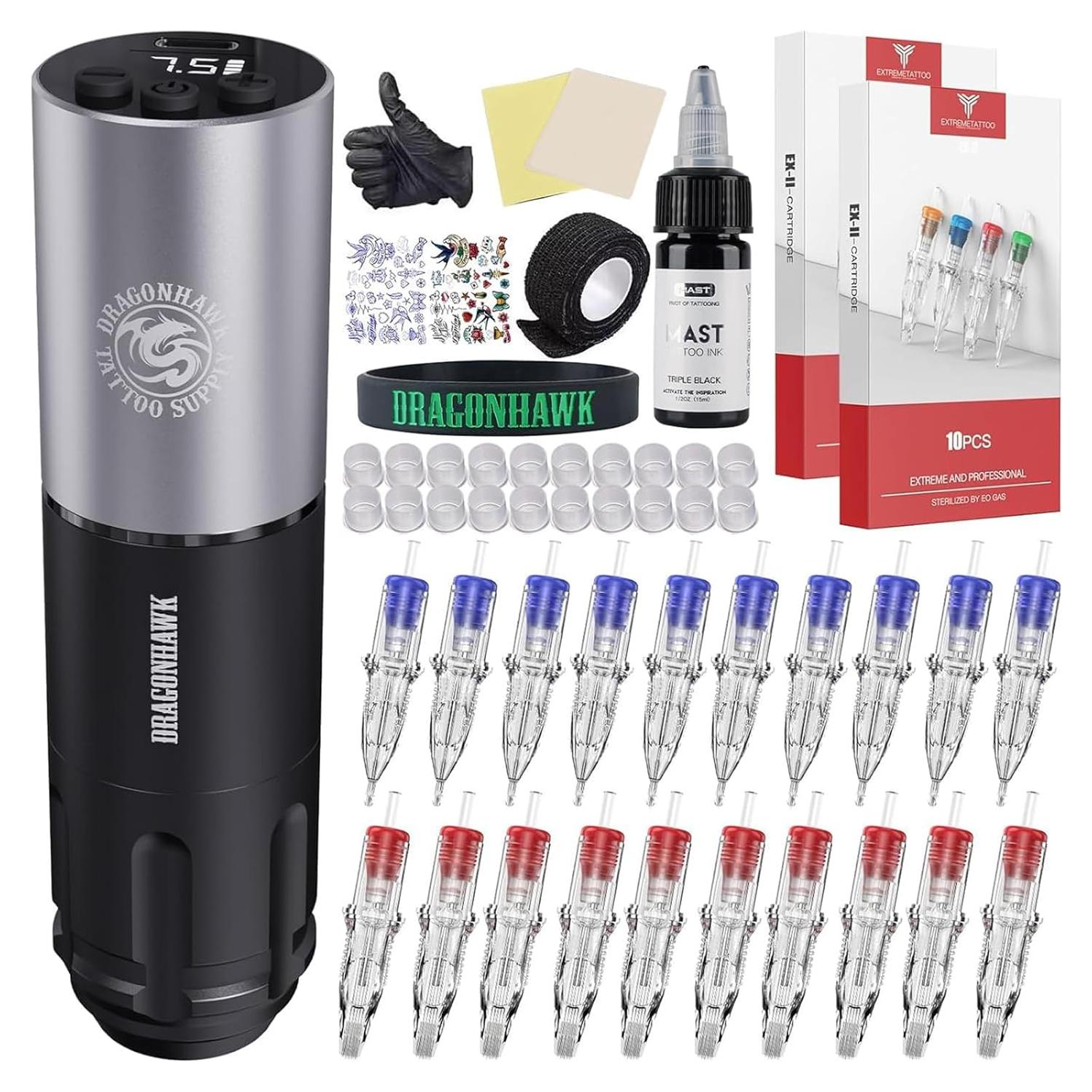 Kit de Tatuaje Completo Dragonhawk Inalámbrico para Principiantes