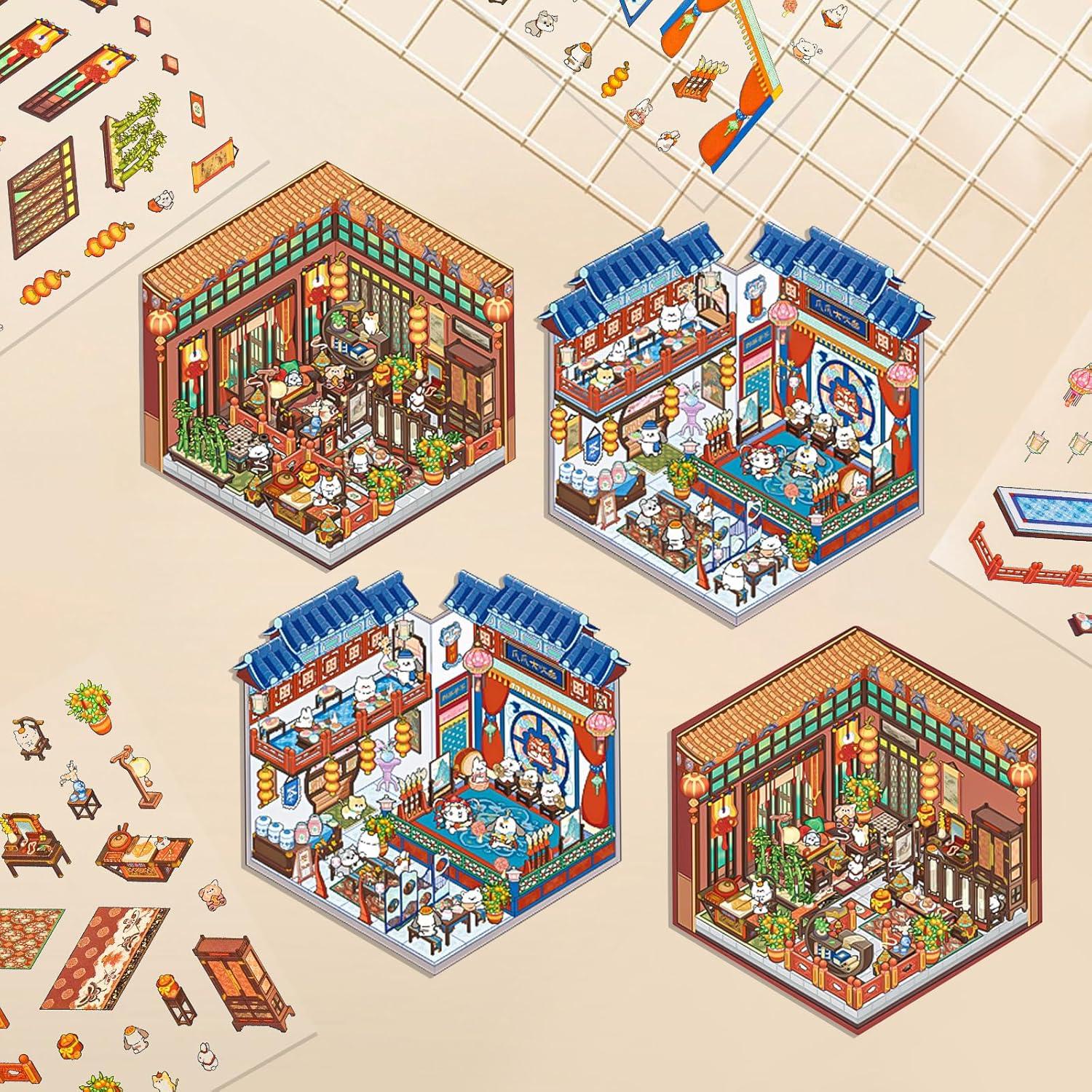 Stickers Vintage 3D HOMICO para Mini Casa - 4 Sets DIY