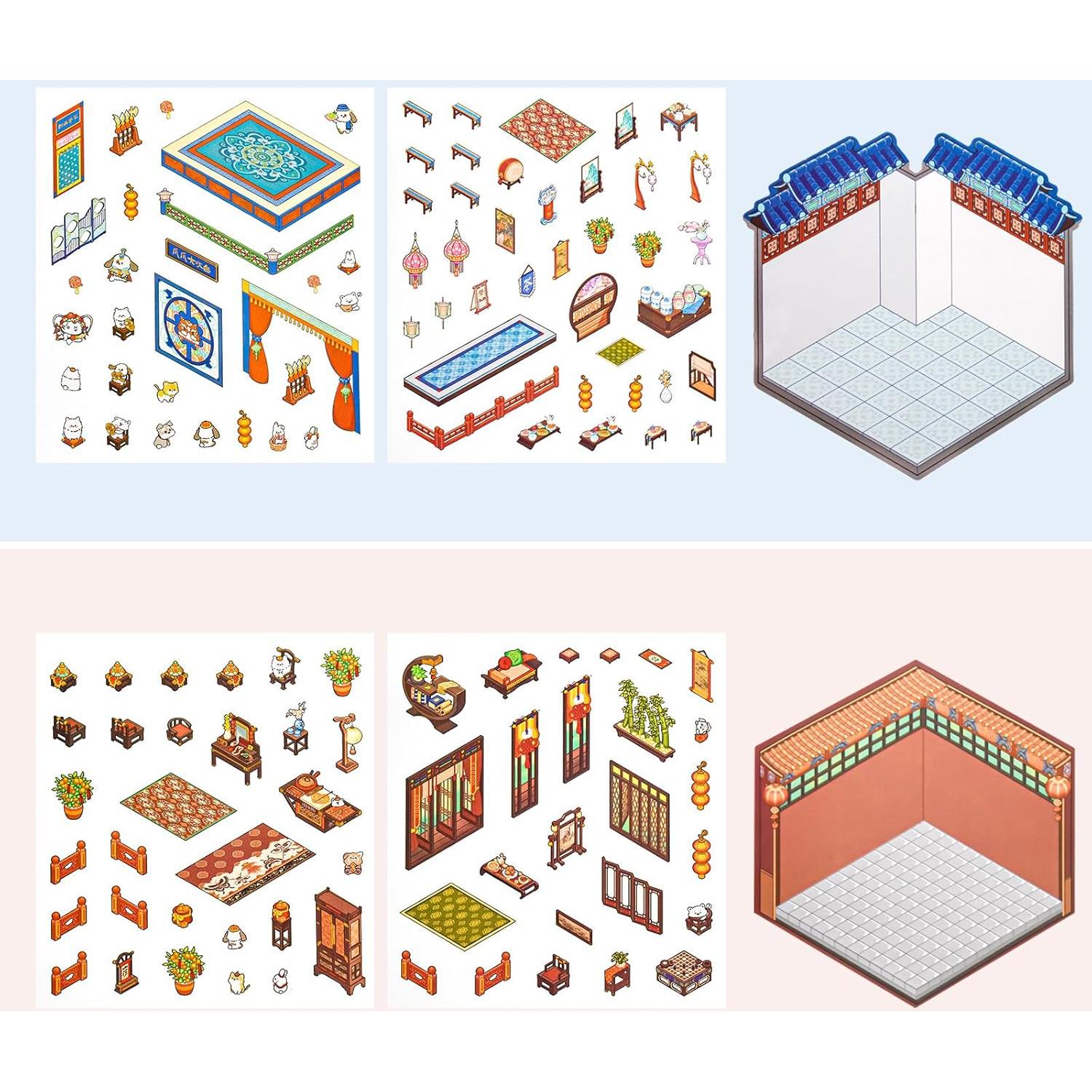 Stickers Vintage 3D HOMICO para Mini Casa - 4 Sets DIY