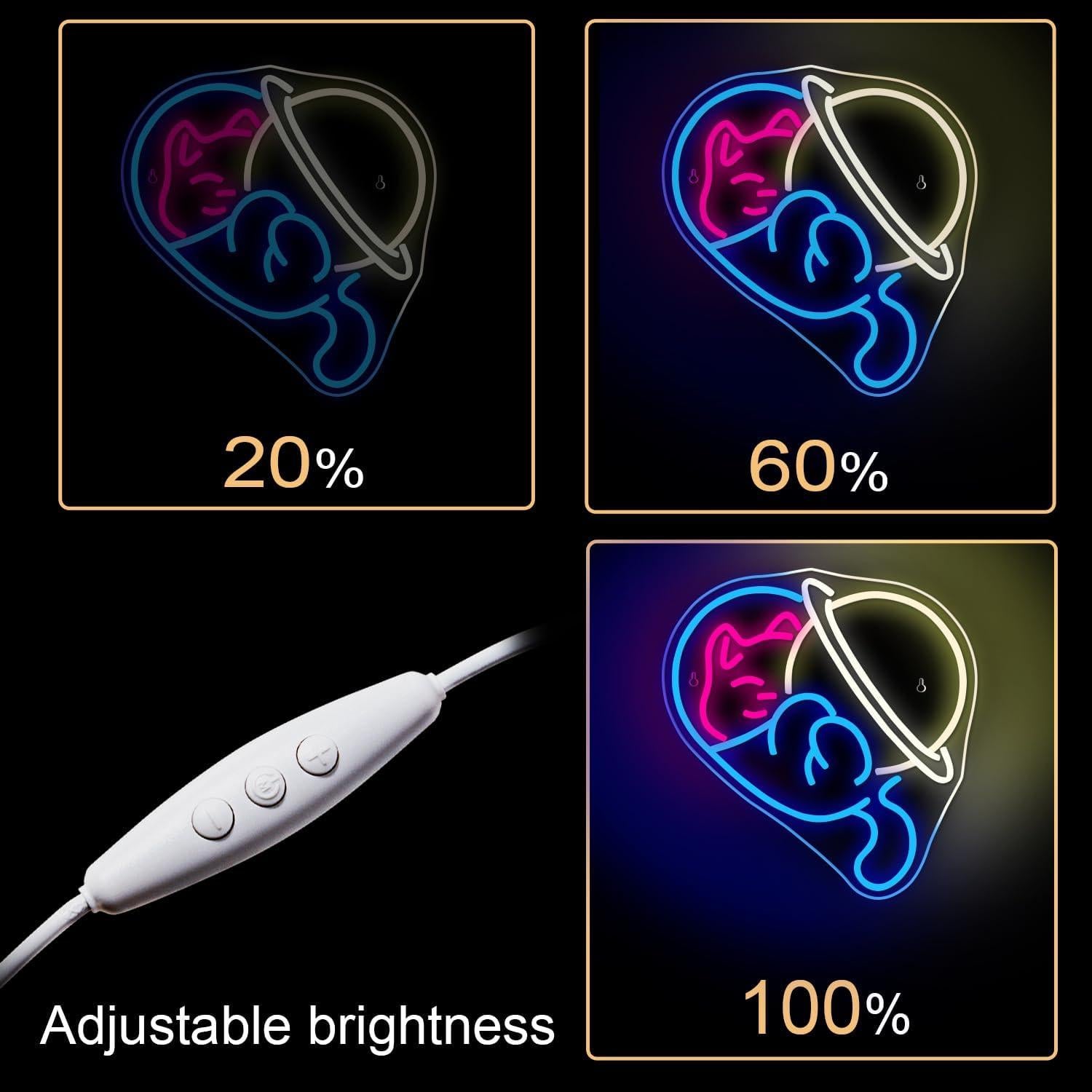 Cartel Neón Gato Astronauta NOSUN 36.6x33 cm Decoración