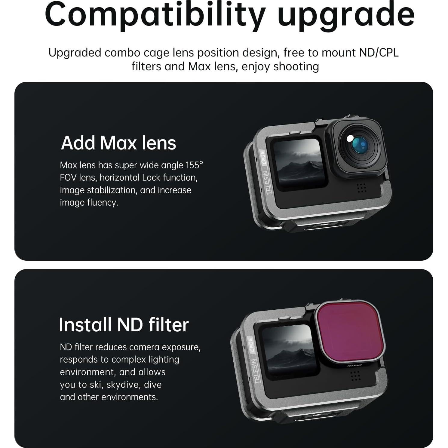 Caja de Aluminio TELESIN para GoPro Hero 13 12 11 10 9 con Montaje