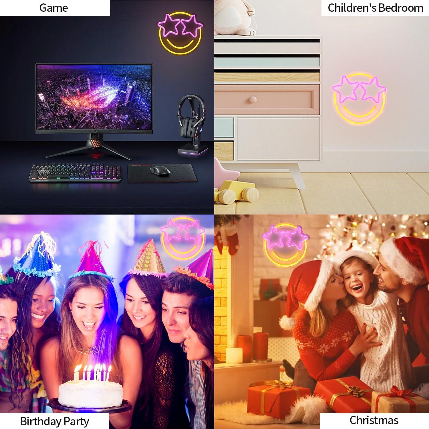 Cartel Neón LED Cara Sonriente Wootfairy 31x29 cm Rosa