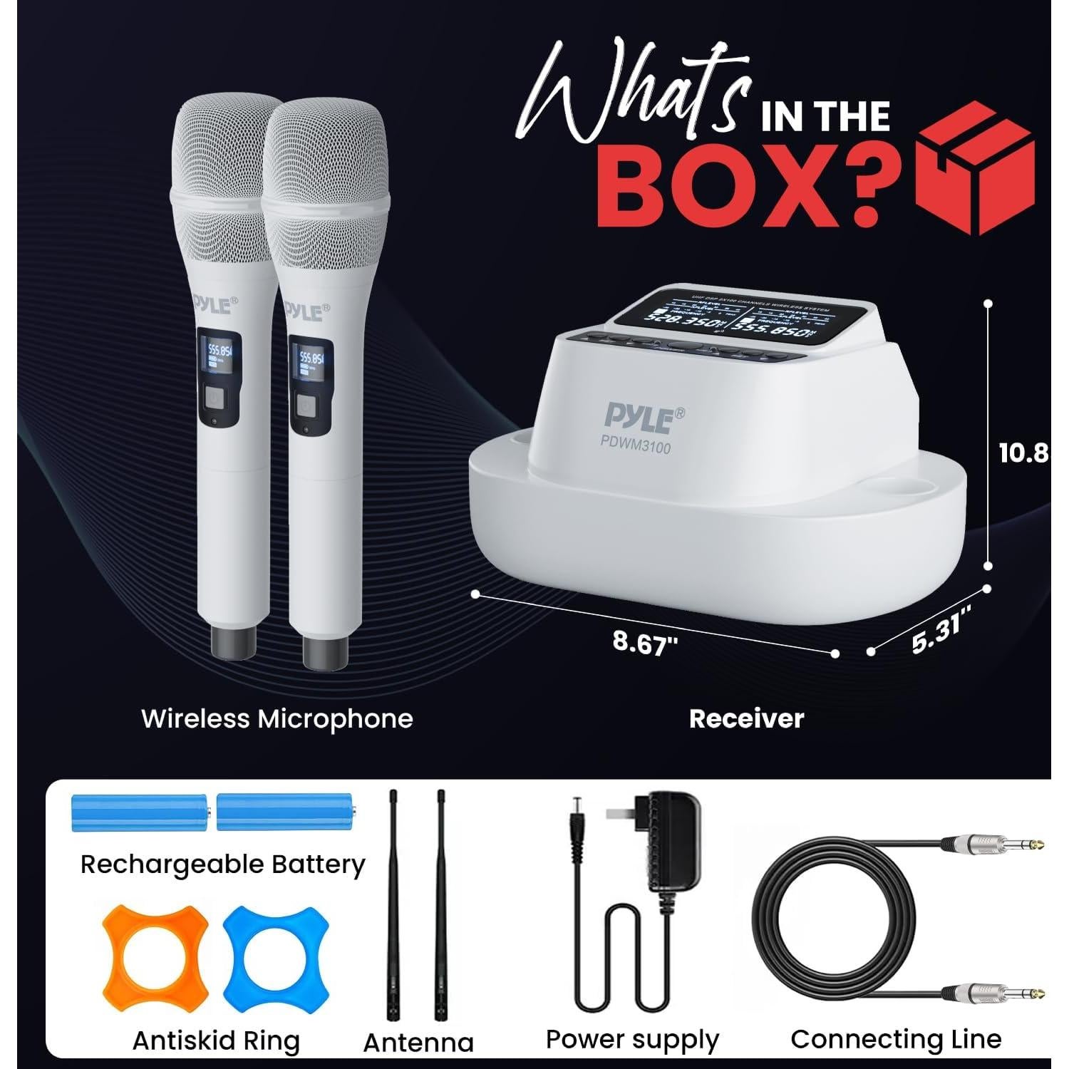 Micrófono Inalámbrico Pyle PDWM3100 - 2 Canales UHF, Karaoke