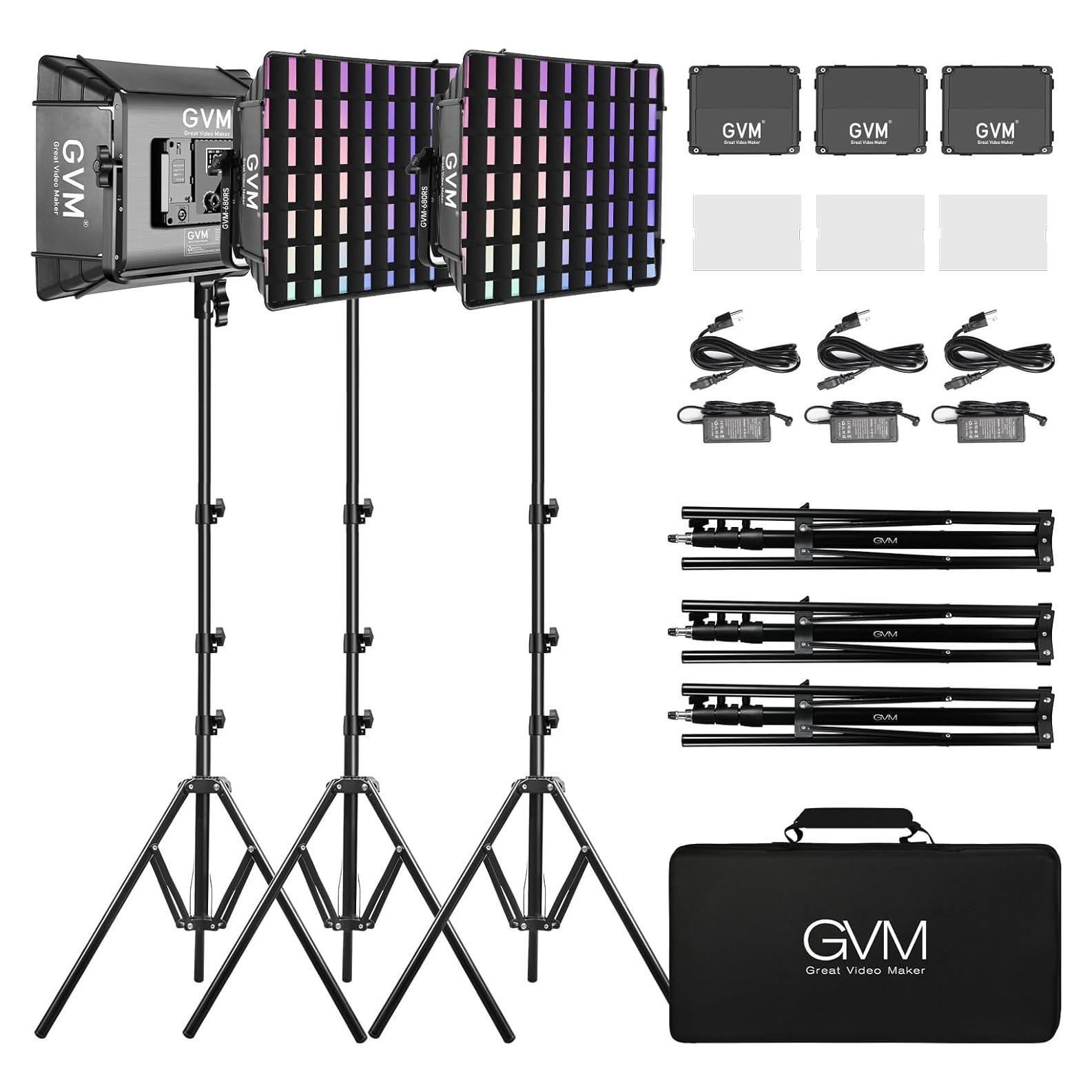 GVM Luz de Video LED RGB 50W con 3 Softboxes y Control Bluetooth