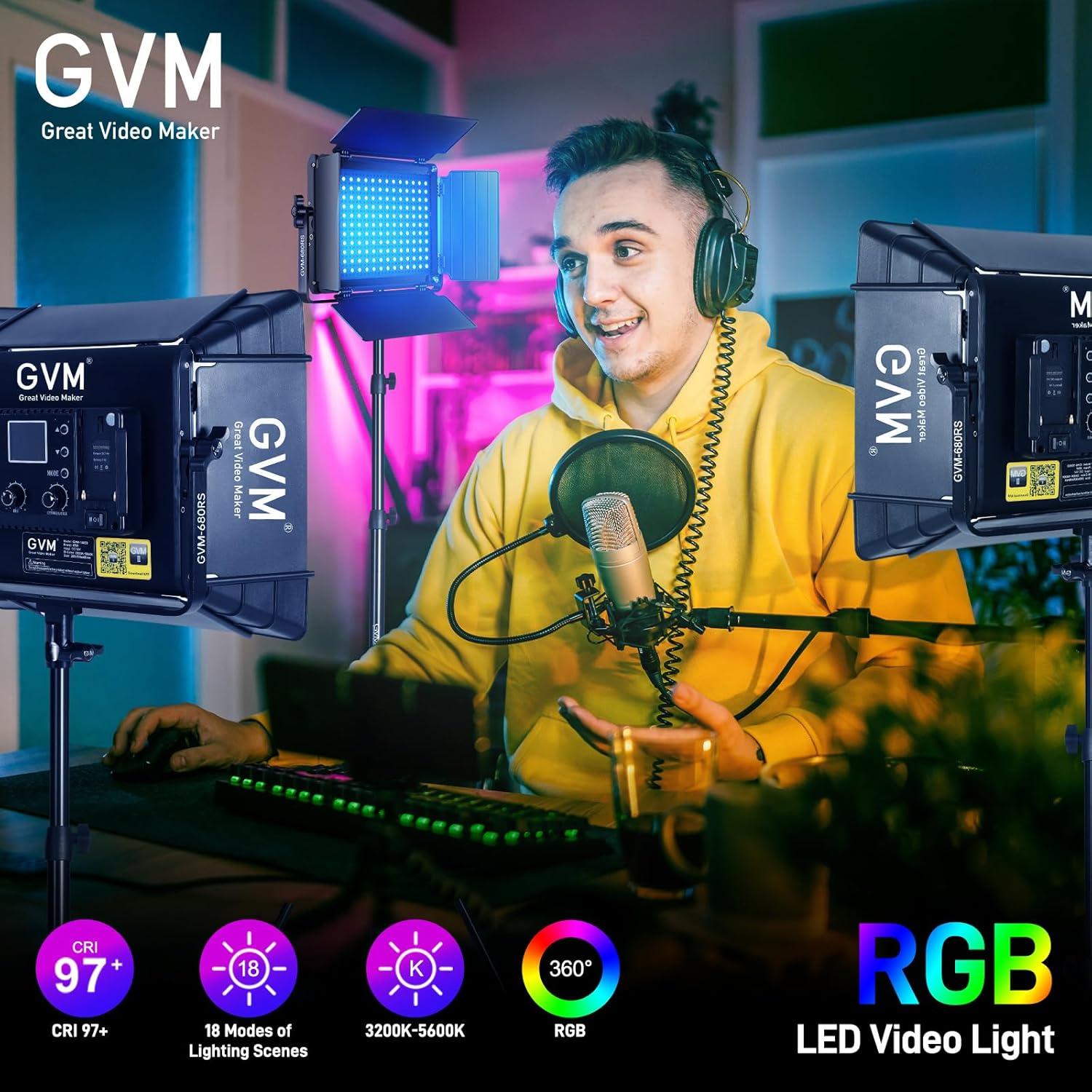 GVM Luz de Video LED RGB 50W con 3 Softboxes y Control Bluetooth