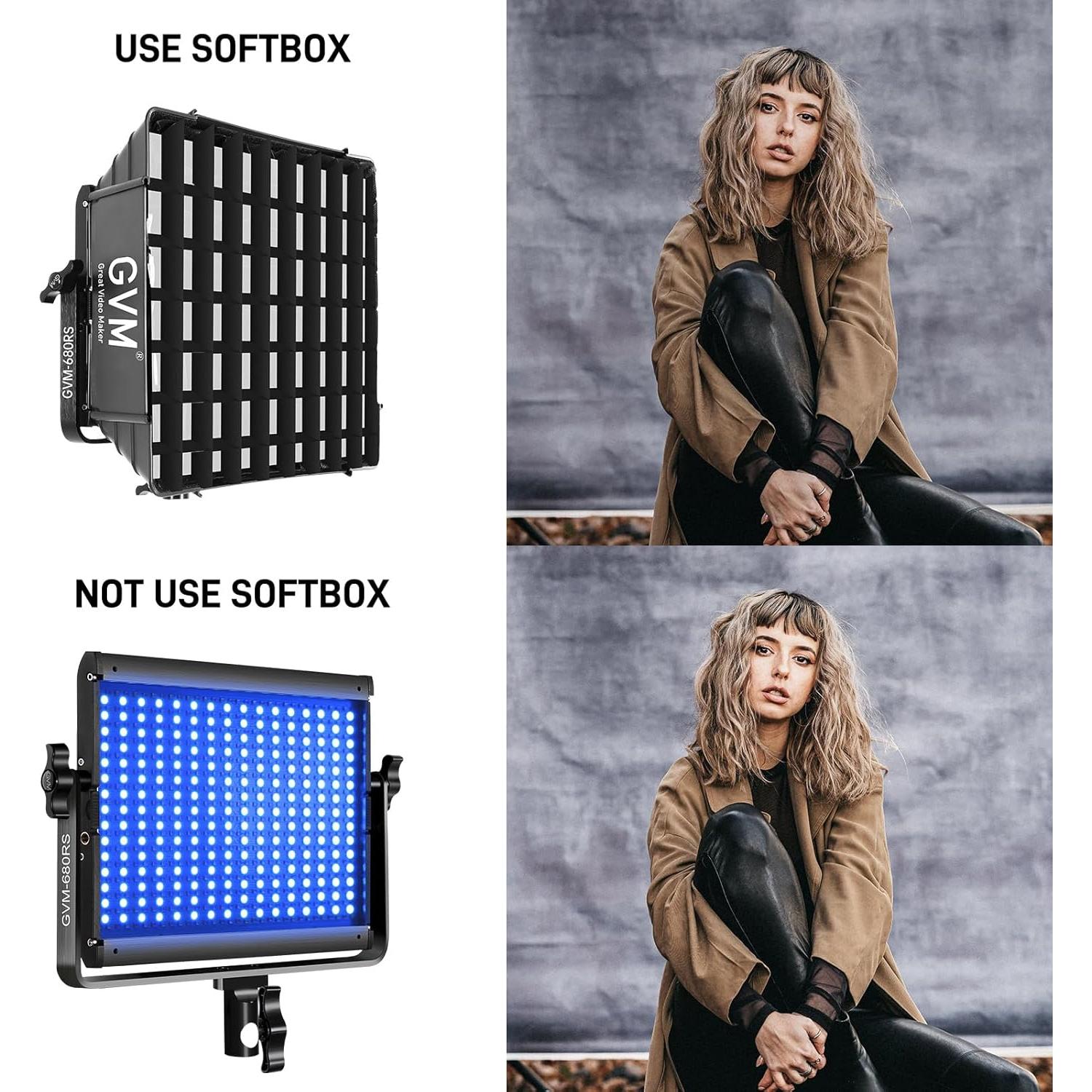 GVM Luz de Video LED RGB 50W con 3 Softboxes y Control Bluetooth
