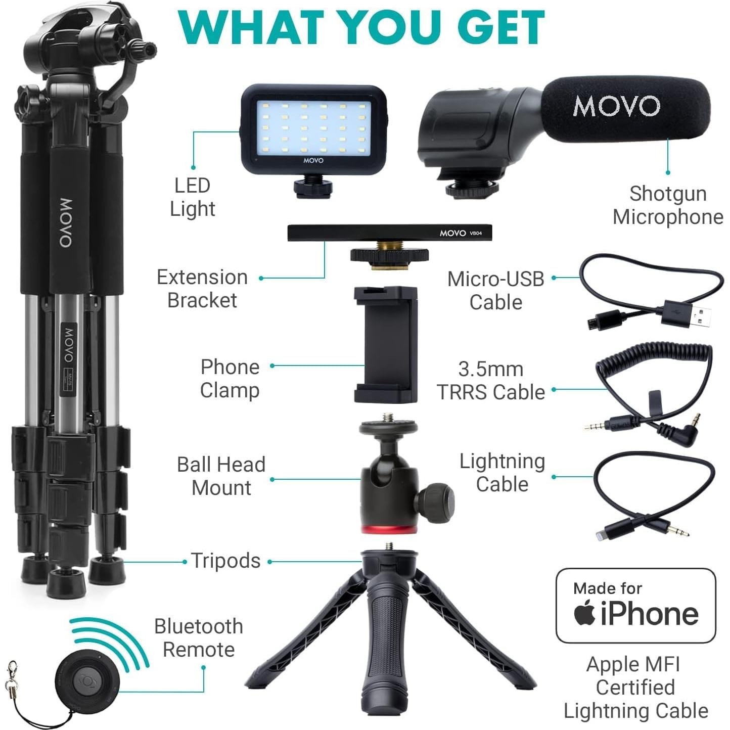 Kit de Vlogging Movo iVlogger para iPhone con Trípode y Micrófono