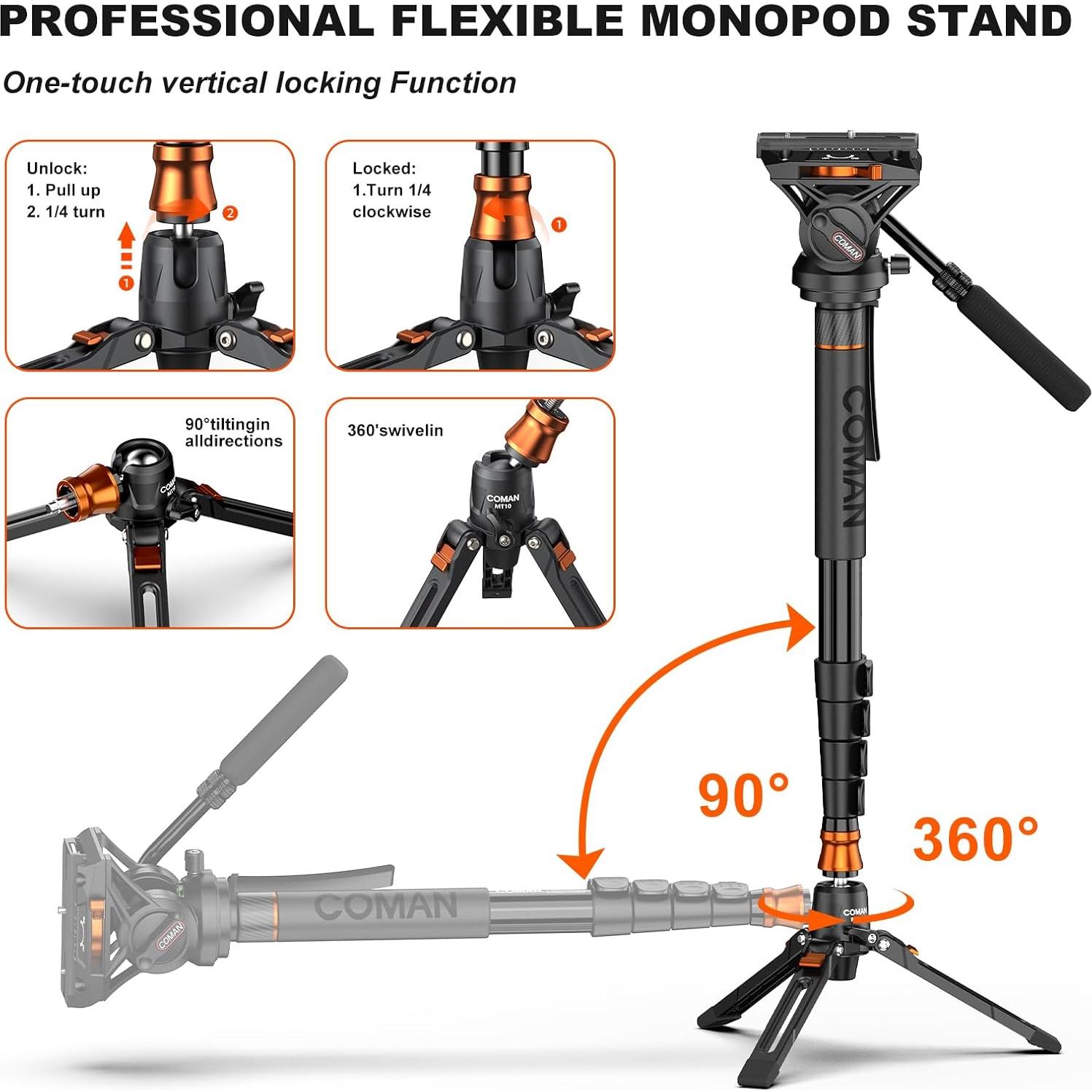 Monopod Profesional COMAN KX3232-Q6 para Cámara 185 cm