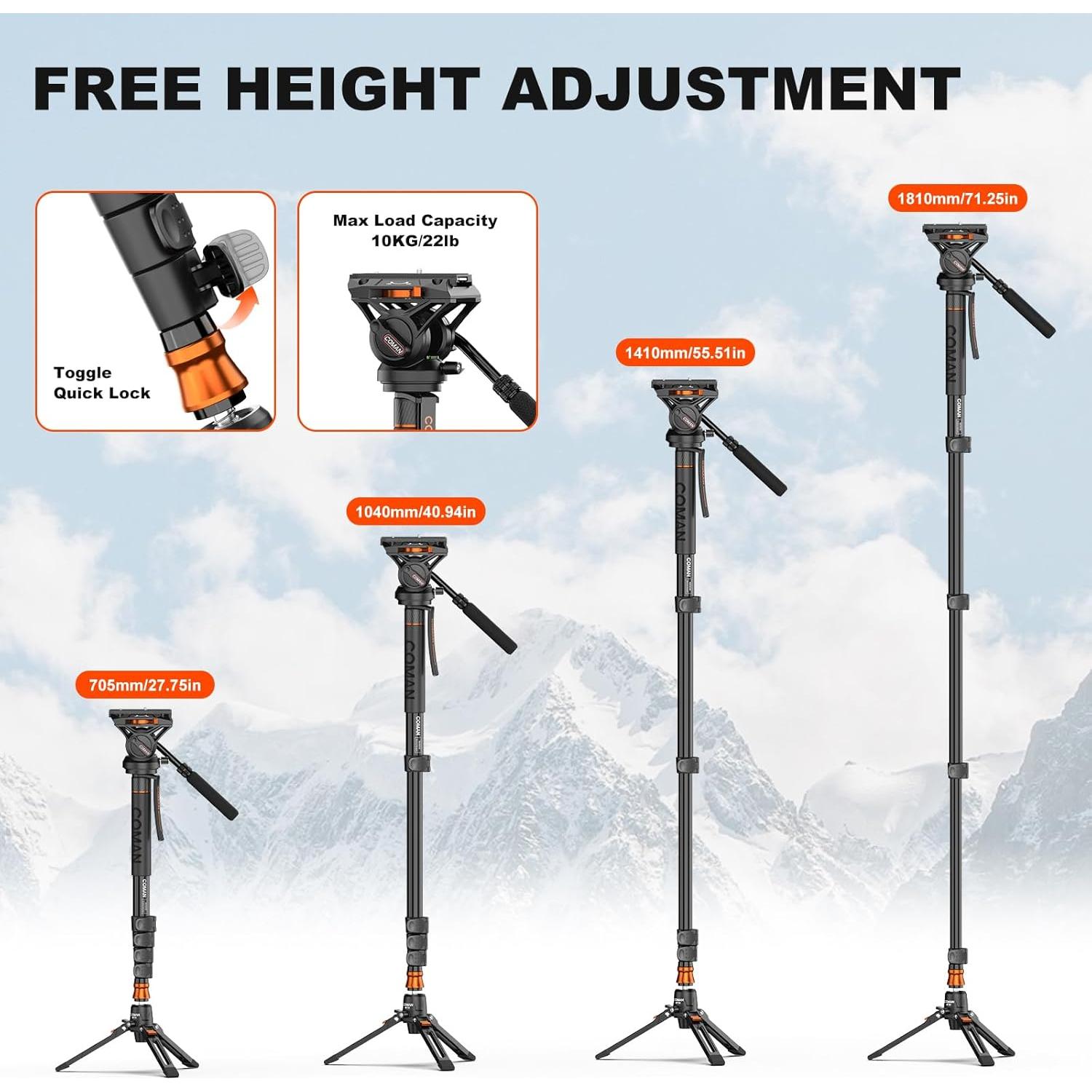 Monopod Profesional COMAN KX3232-Q6 para Cámara 185 cm
