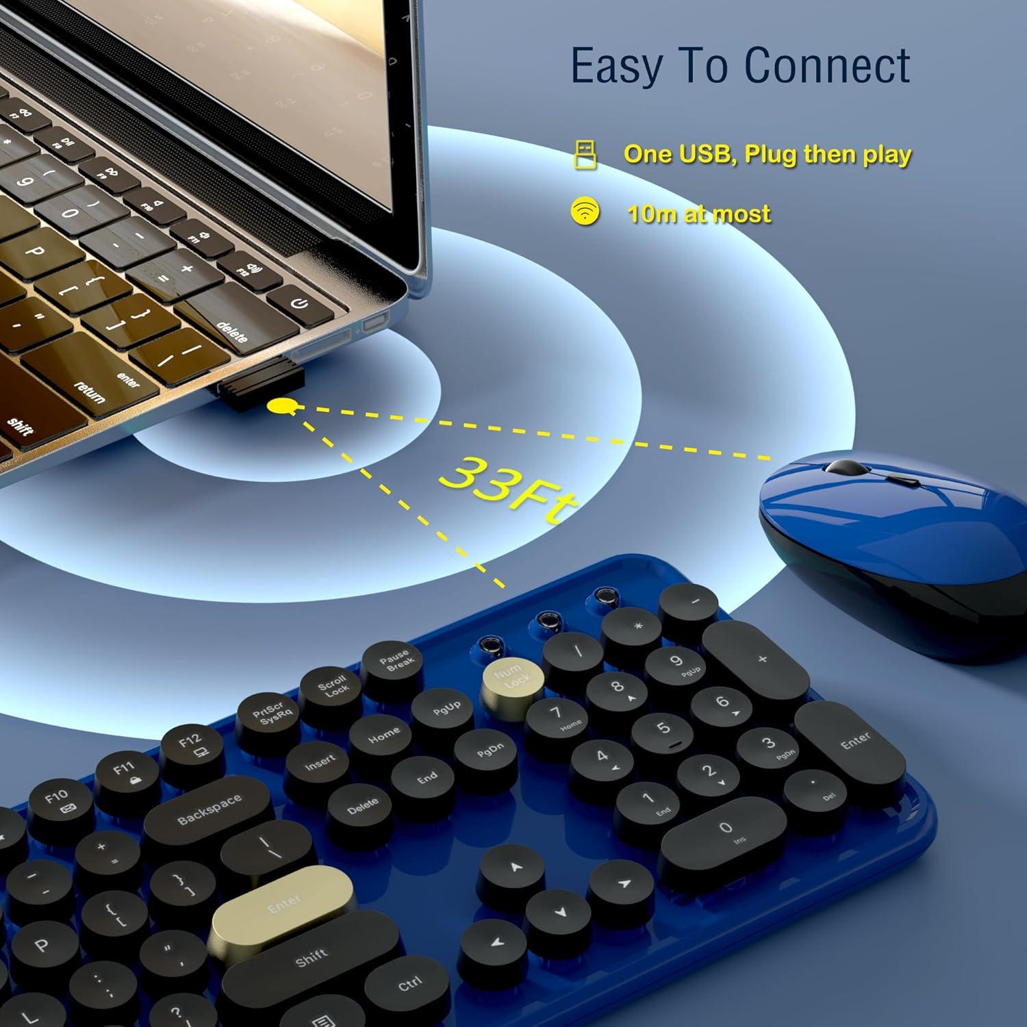 Combo Teclado y Ratón Inalámbricos Retro Azul Joya - S801AG