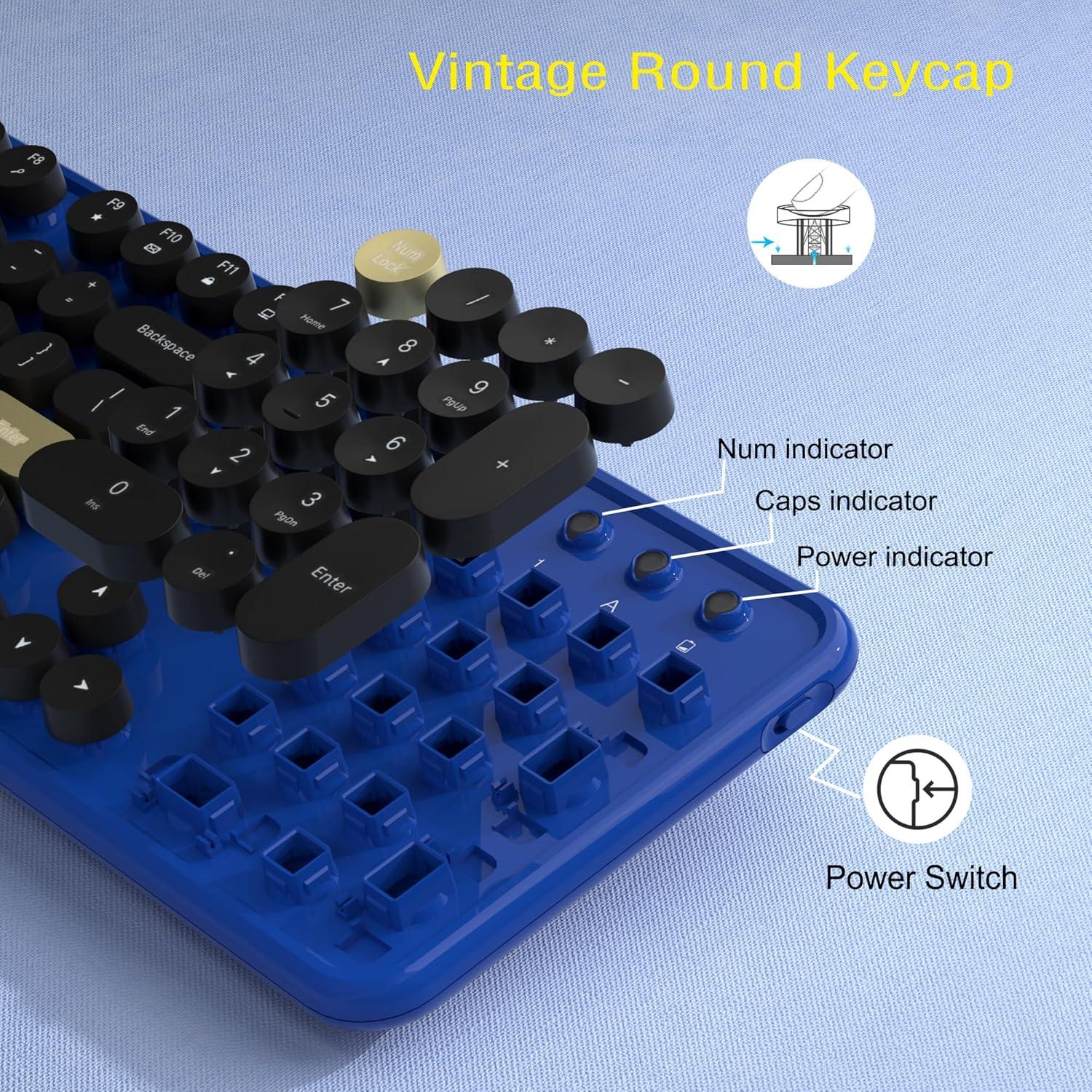 Combo Teclado y Ratón Inalámbricos Retro Azul Joya - S801AG