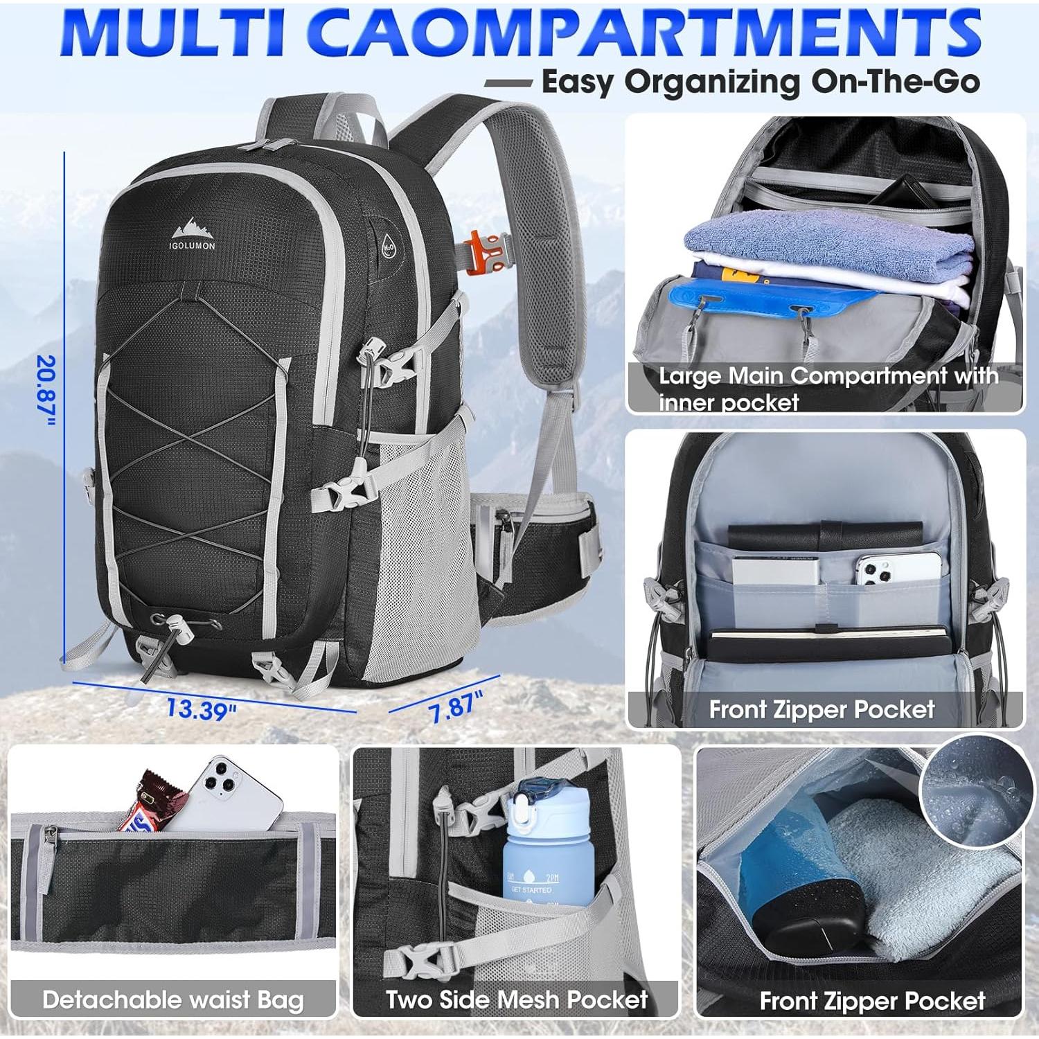 Mochila de Senderismo IGOLUMON 40L Impermeable Unisex