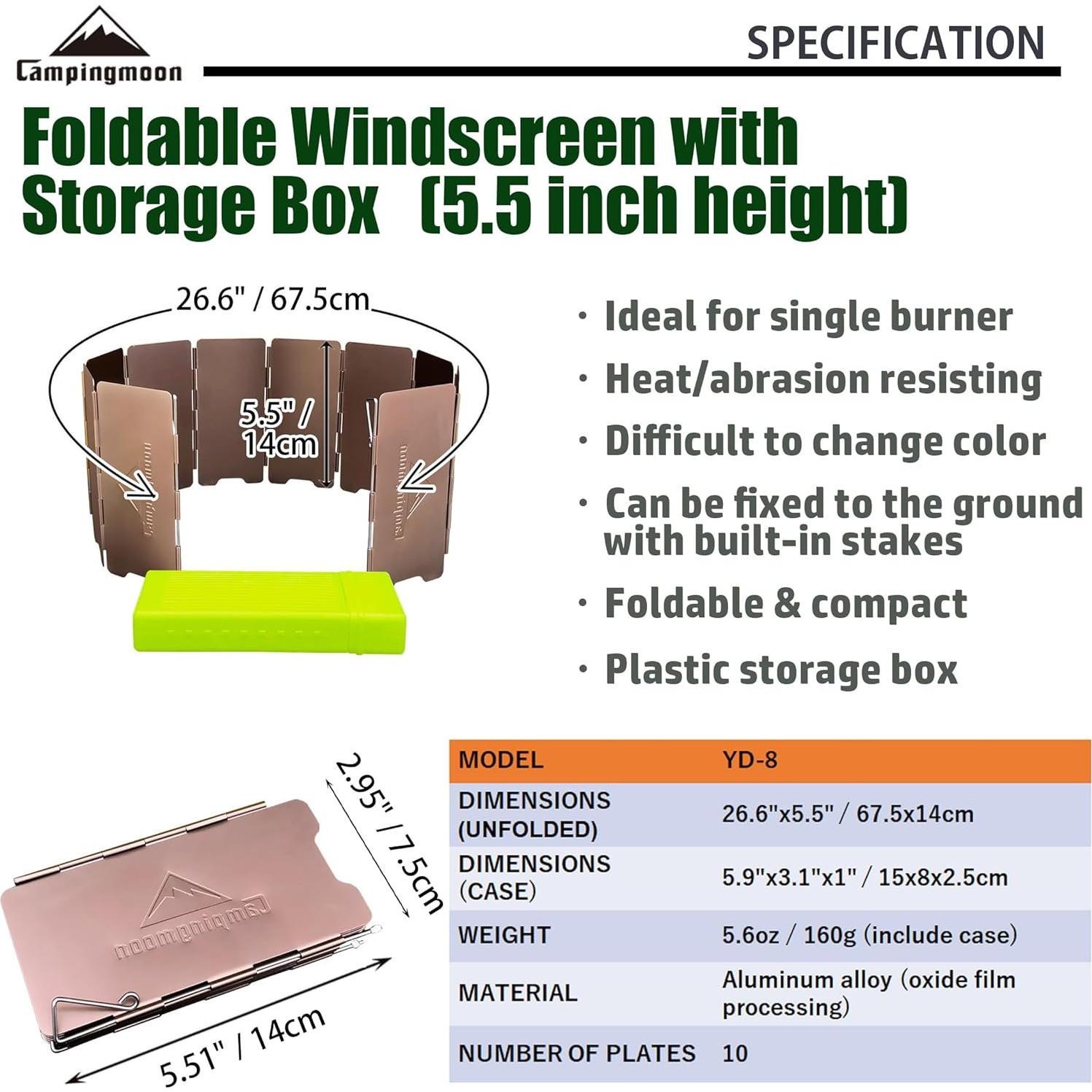 Paraviento Plegable Camping Moon YD-8 para Estufa de Campamento