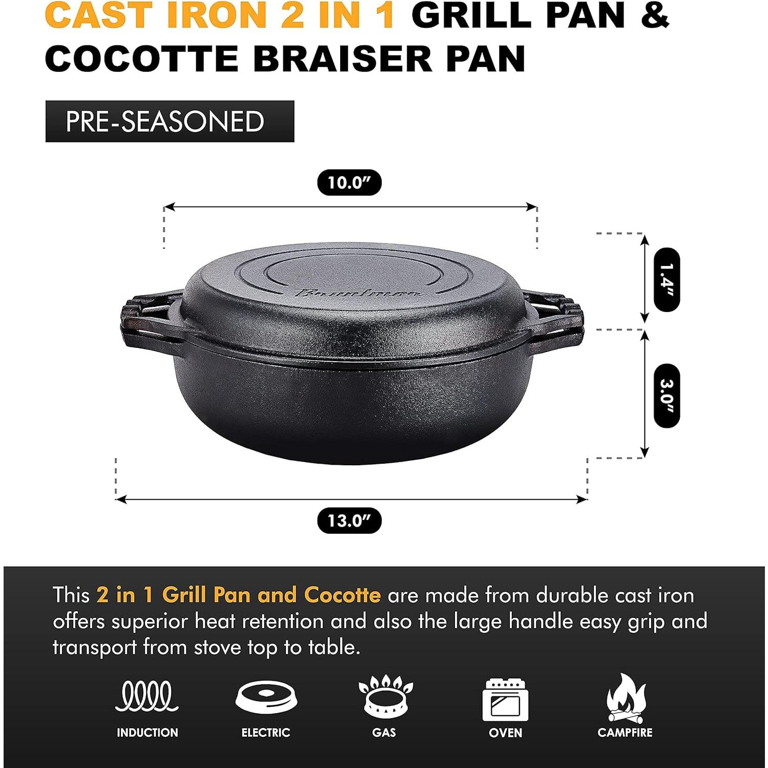 Olla de Hierro Fundido Bruntmor 3.3L con Tapa Parrilla Negra