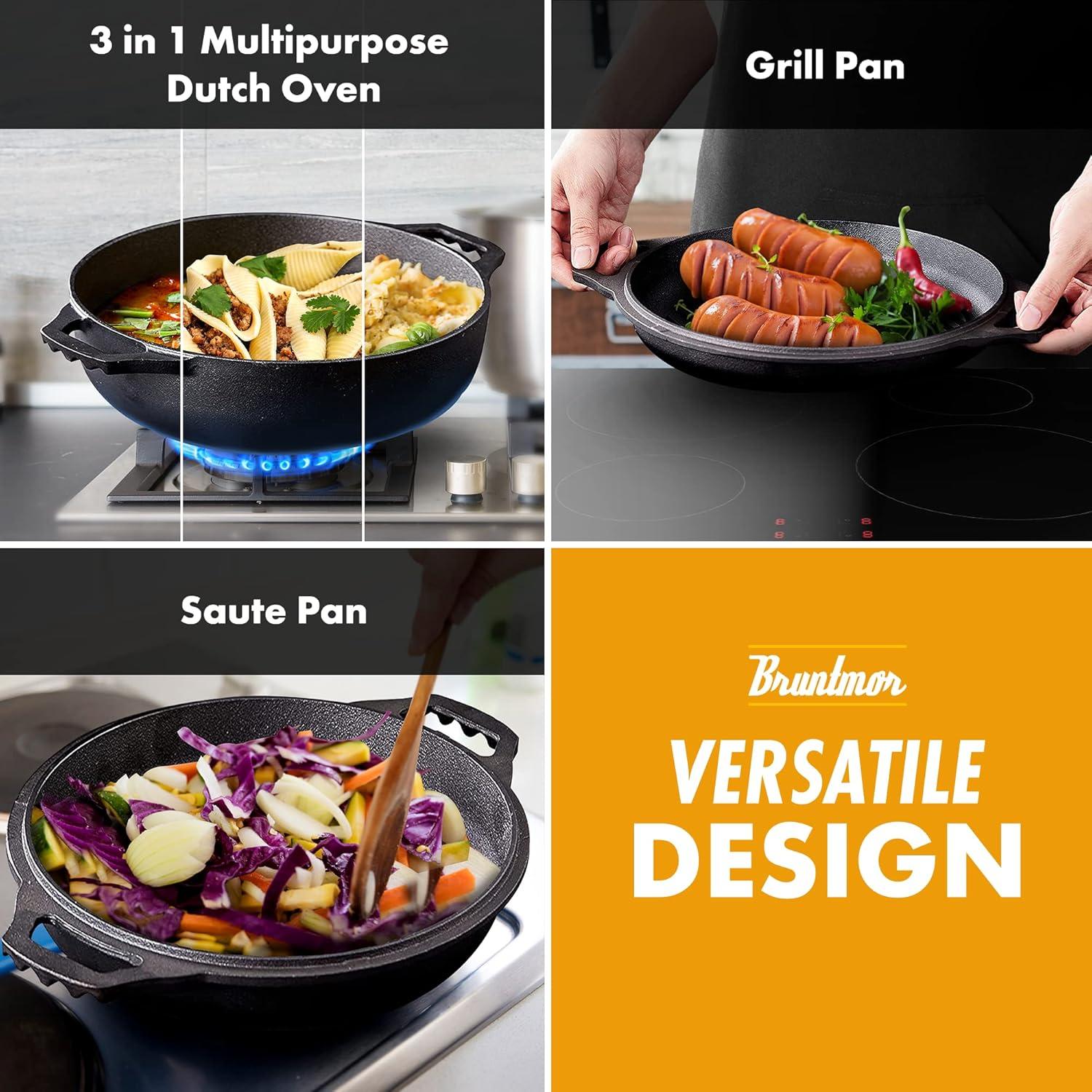 Olla de Hierro Fundido Bruntmor 3.3L con Tapa Parrilla Negra