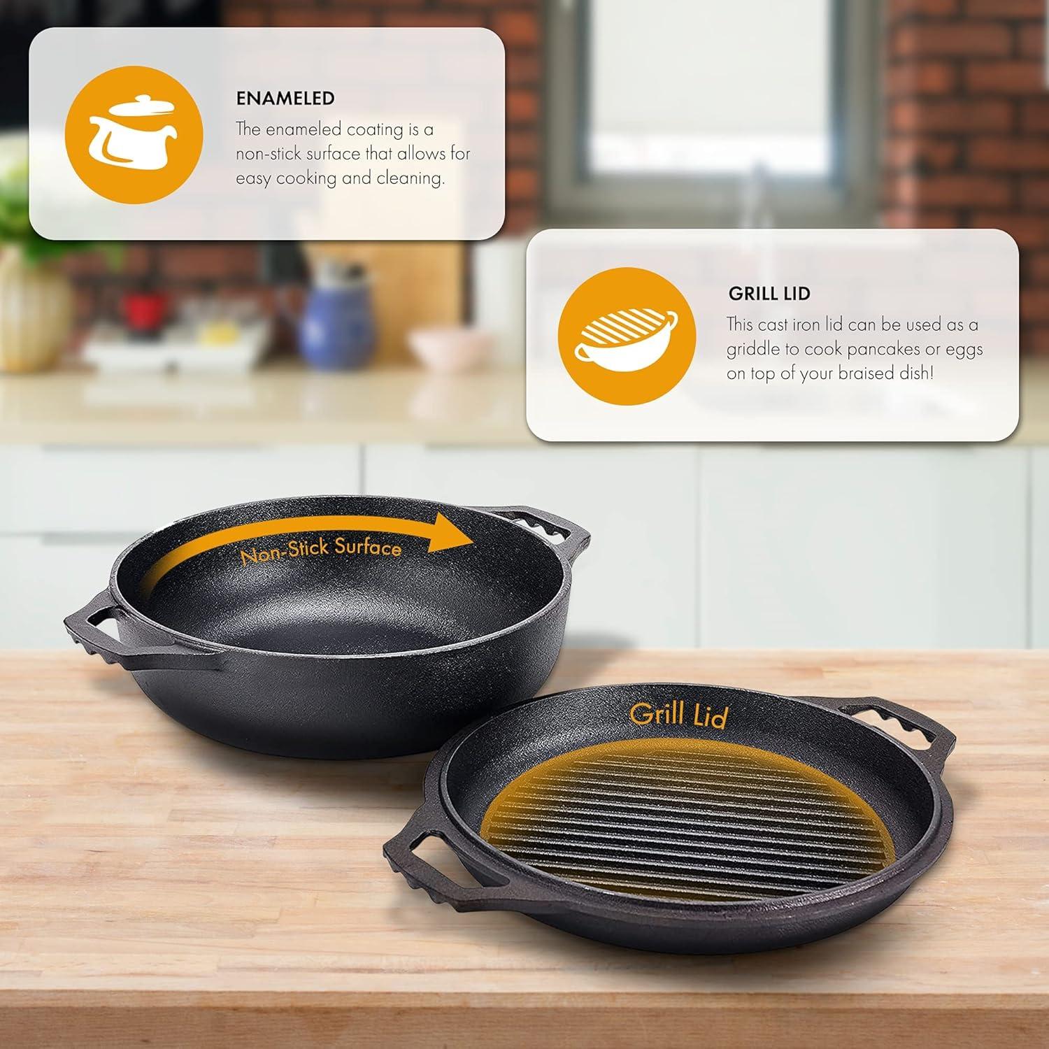 Olla de Hierro Fundido Bruntmor 3.3L con Tapa Parrilla Negra