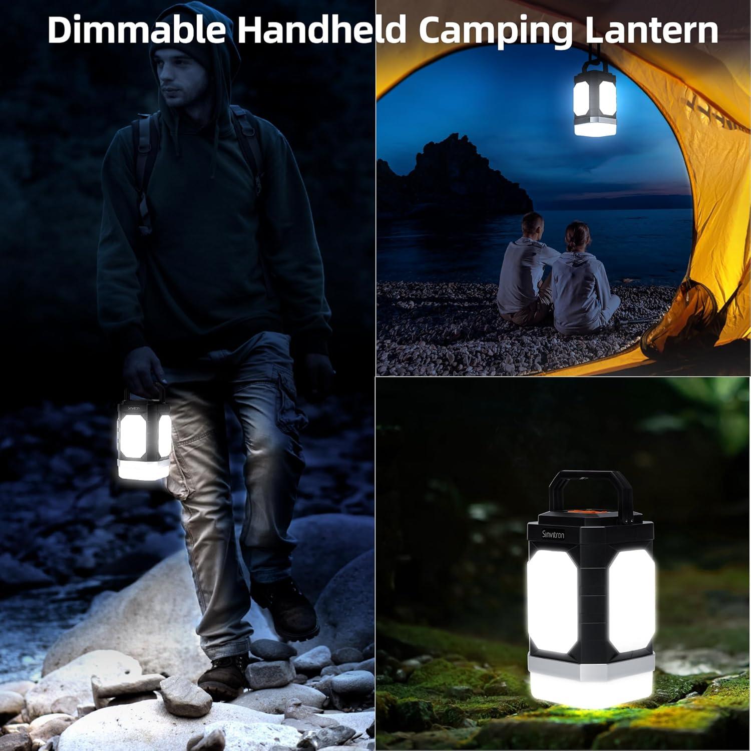Sinvitron LED Camping Lantern Rechargeable – 30,000mAh Portable Camping Lights, QC3.0 Fast Charging, 1000 Lumens, 350H Runtime, IPX5 Waterproof Emergency Light for Hurricanes, Power Outages, Camping