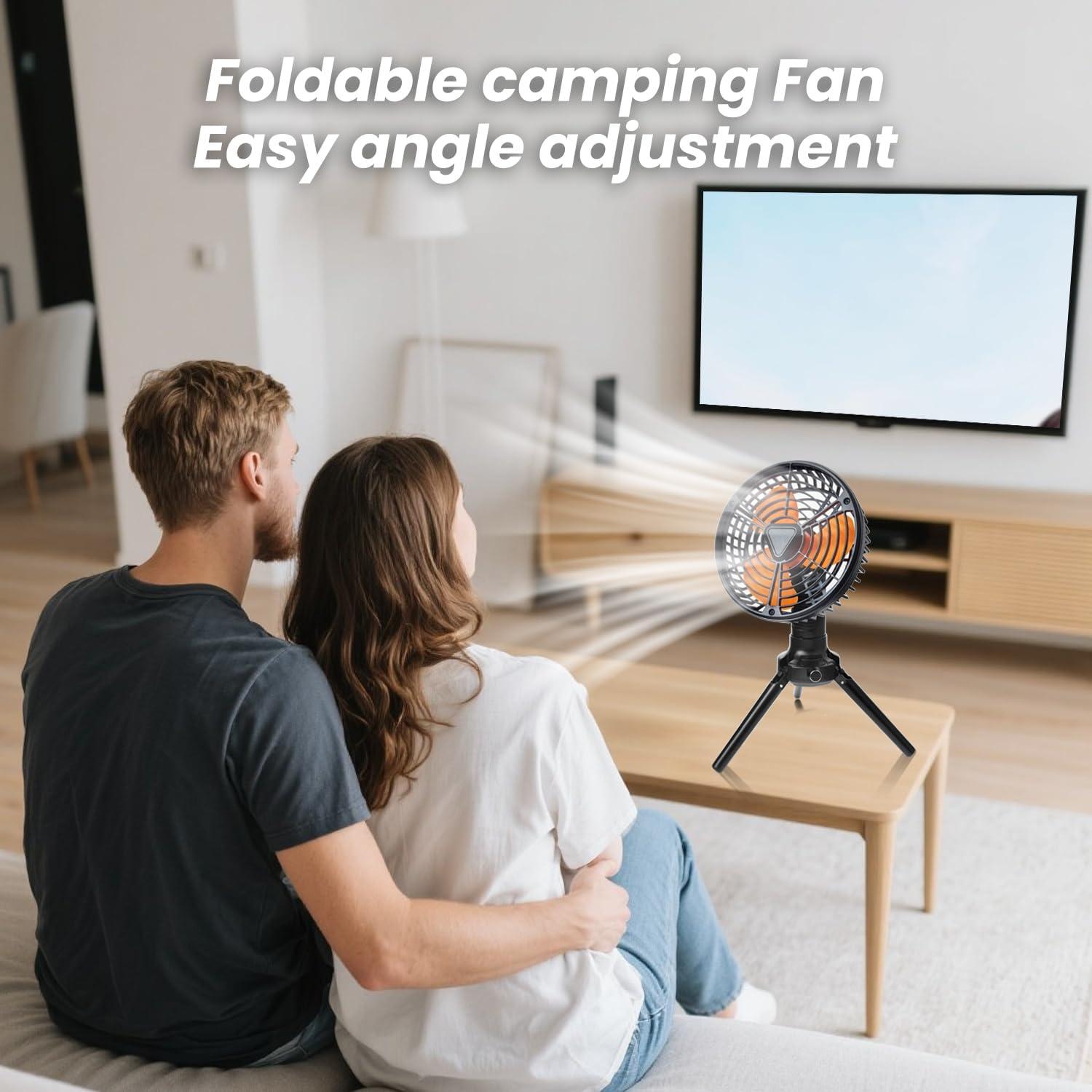 Table Camping Fan, 10000mAh Rechargeable Battery Operated Tripod Portable Tent Fan with LED Lantern,Hook, 270° Pivot, Stepless Speed-Ideal for Camping