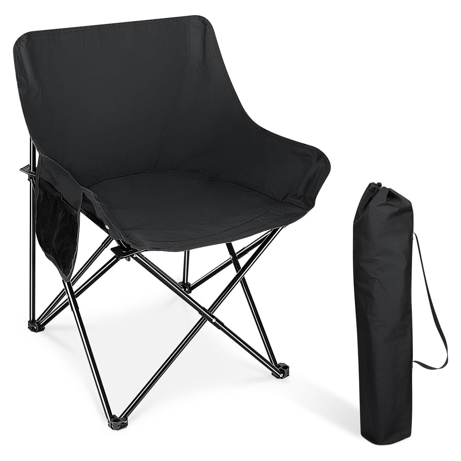 HaSteeL Folding Camping Chair, Portable Foldable Camp Chair for Adults, Comfortable 600D Oxford Fabric Collapsible Lawn Chairs for Indoor Outdoor Beach, 250lbs Weight Capacity, Storage Bag, Black