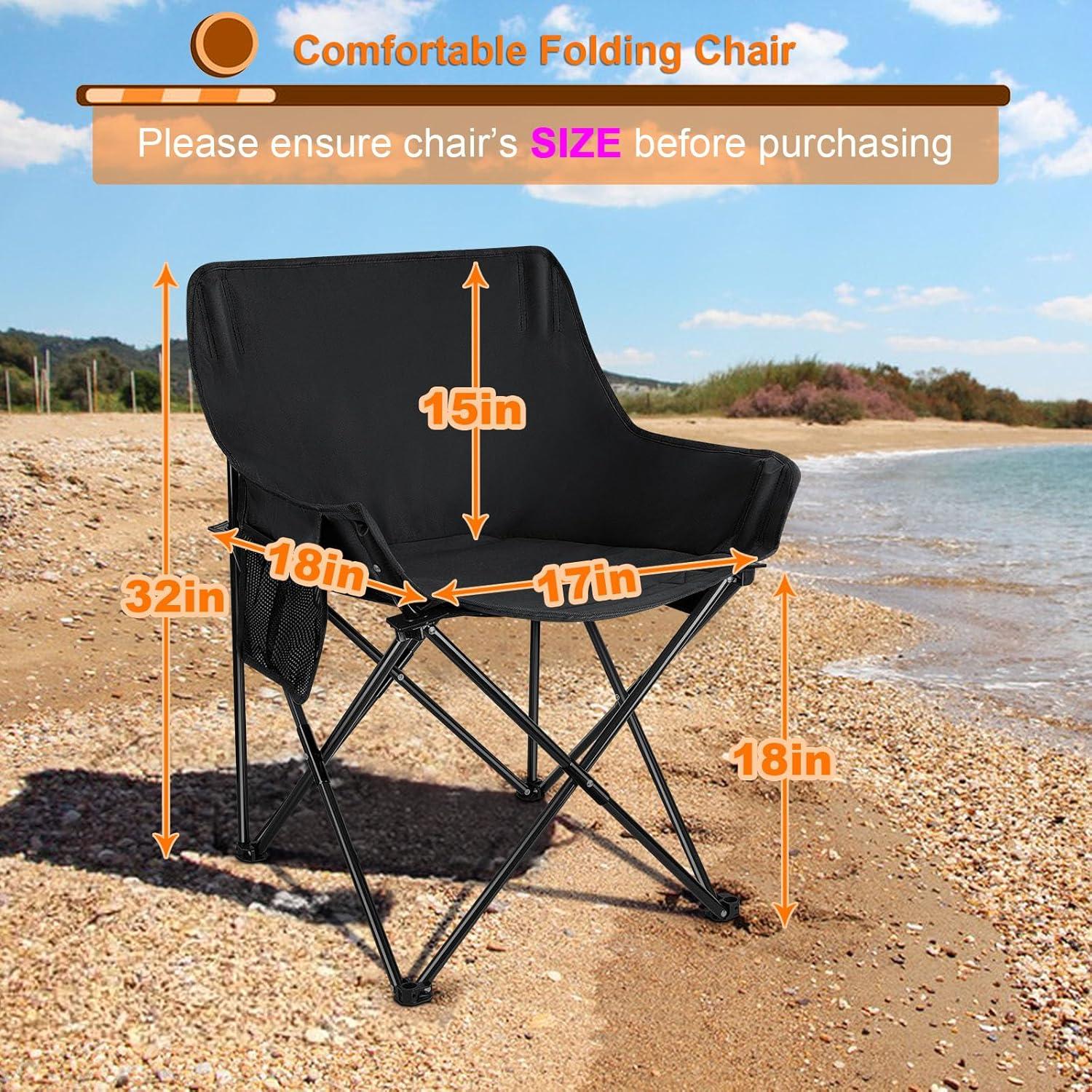 HaSteeL Folding Camping Chair, Portable Foldable Camp Chair for Adults, Comfortable 600D Oxford Fabric Collapsible Lawn Chairs for Indoor Outdoor Beach, 250lbs Weight Capacity, Storage Bag, Black