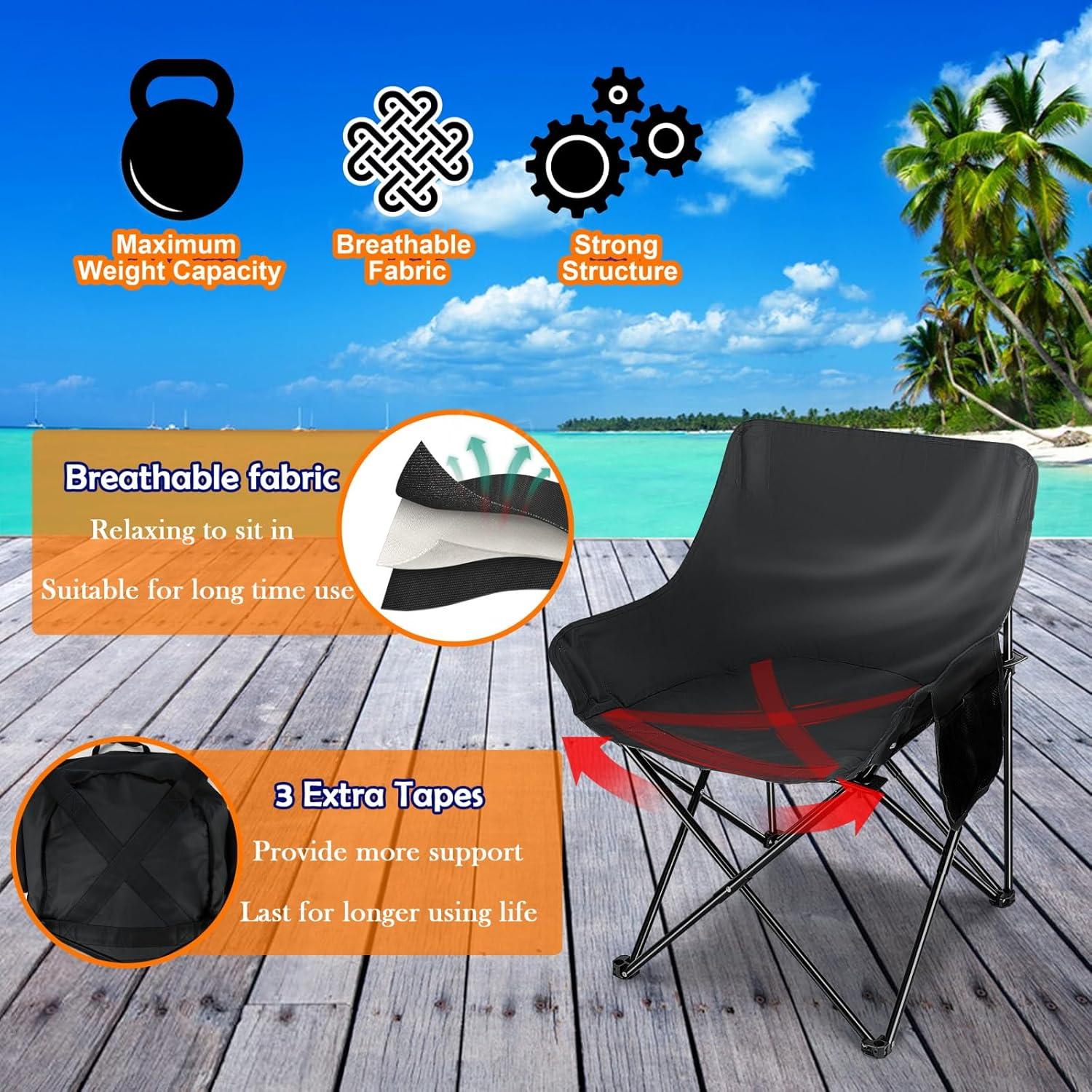 HaSteeL Folding Camping Chair, Portable Foldable Camp Chair for Adults, Comfortable 600D Oxford Fabric Collapsible Lawn Chairs for Indoor Outdoor Beach, 250lbs Weight Capacity, Storage Bag, Black