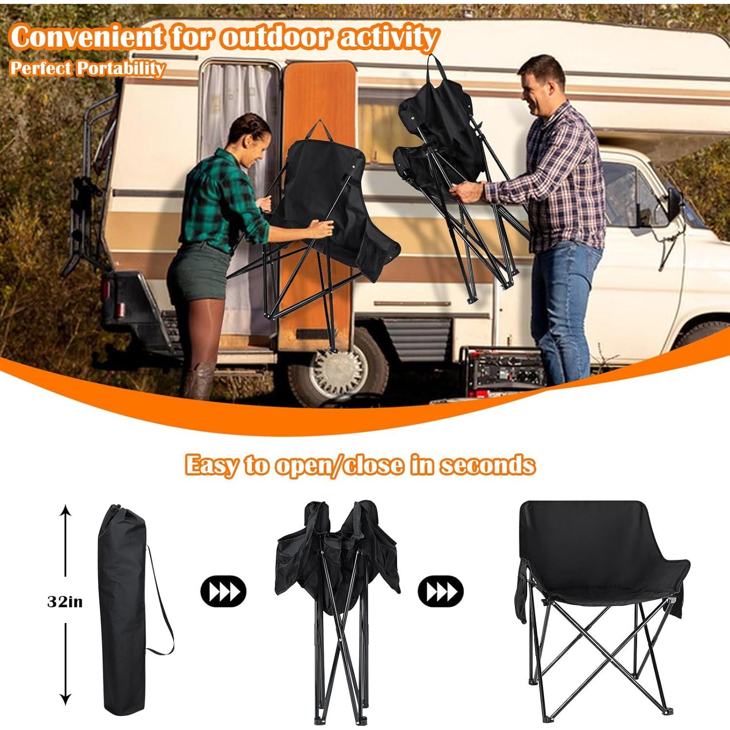 HaSteeL Folding Camping Chair, Portable Foldable Camp Chair for Adults, Comfortable 600D Oxford Fabric Collapsible Lawn Chairs for Indoor Outdoor Beach, 250lbs Weight Capacity, Storage Bag, Black