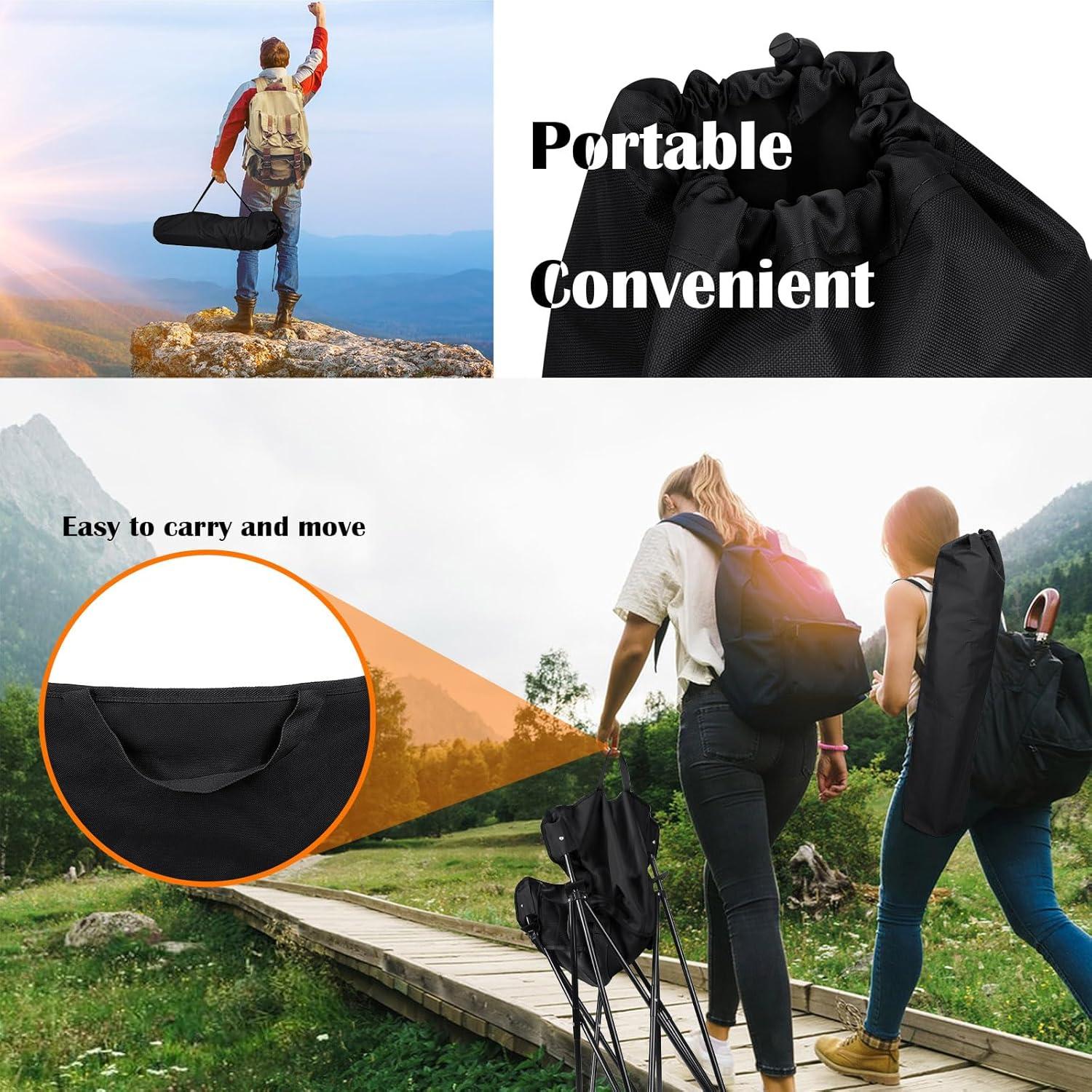 HaSteeL Folding Camping Chair, Portable Foldable Camp Chair for Adults, Comfortable 600D Oxford Fabric Collapsible Lawn Chairs for Indoor Outdoor Beach, 250lbs Weight Capacity, Storage Bag, Black