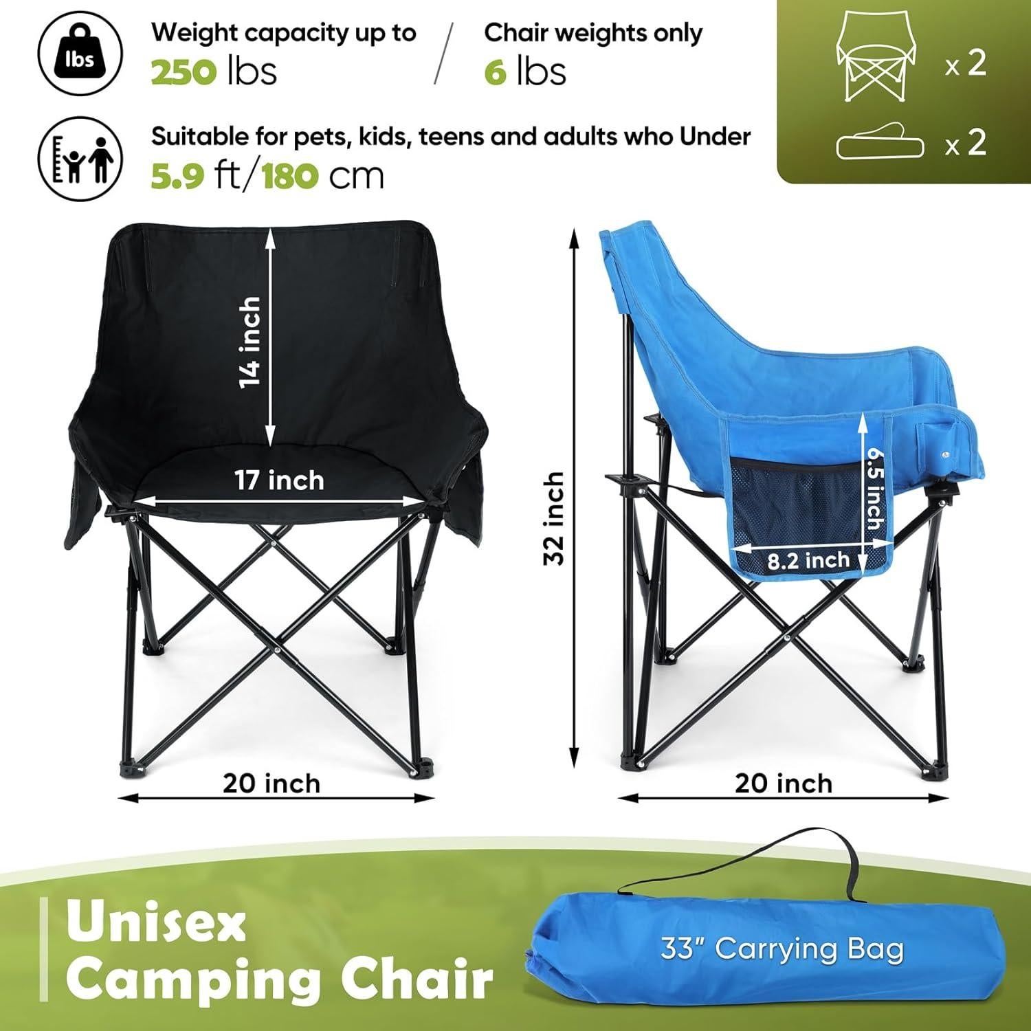 Sillas Plegables de Camping HaSteeL 2 Unidades 113kg Negro Azul