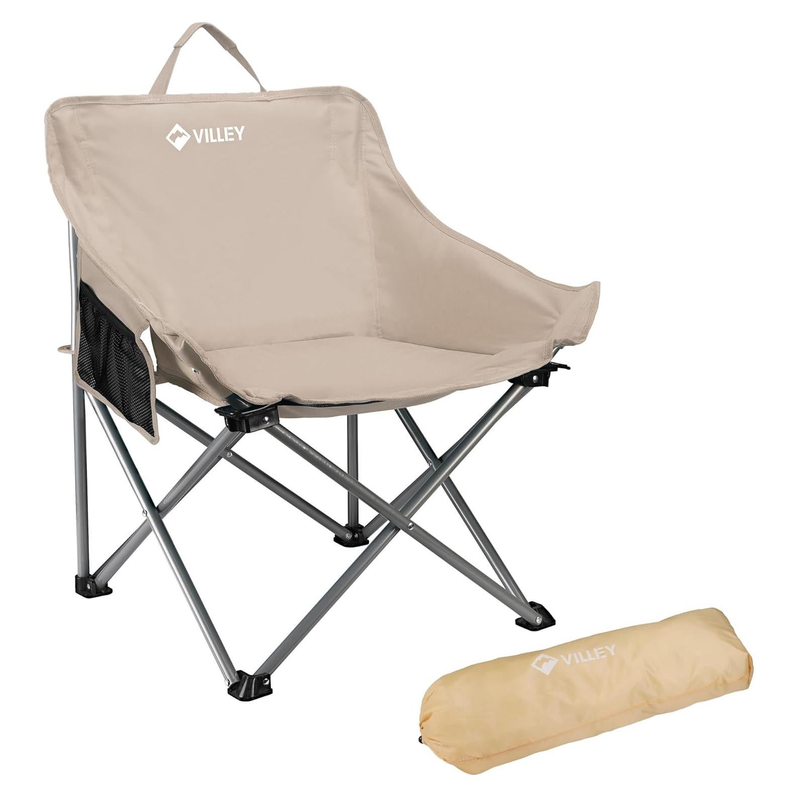 Silla de Camping Plegable VILLEY Beige 181 kg con Bolsa