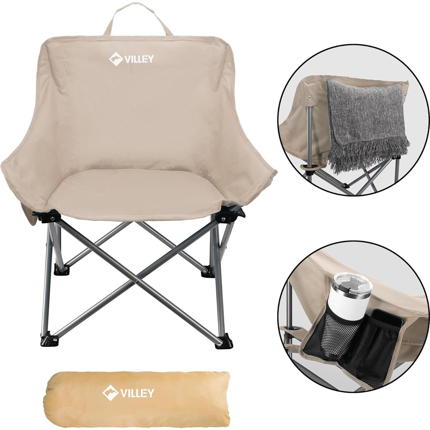 Silla de Camping Plegable VILLEY Beige 181 kg con Bolsa