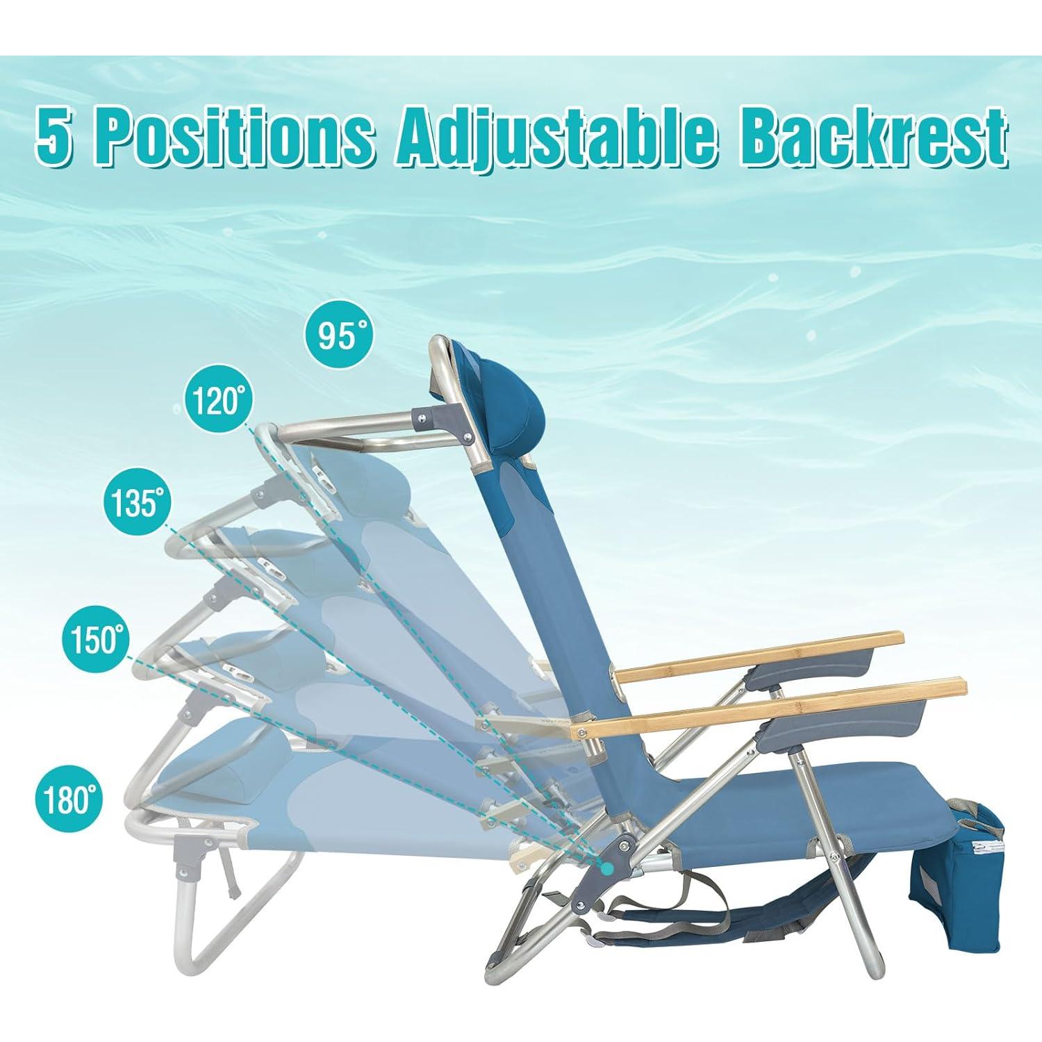 Silla de Playa Plegable WKFAMOUT Azul con Mesa y Bolsa Térmica