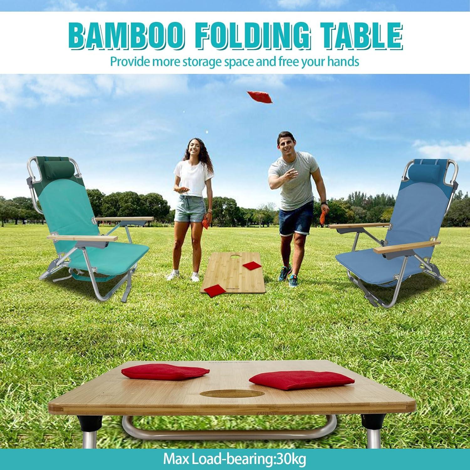 Silla de Playa Plegable WKFAMOUT Azul con Mesa y Bolsa Térmica