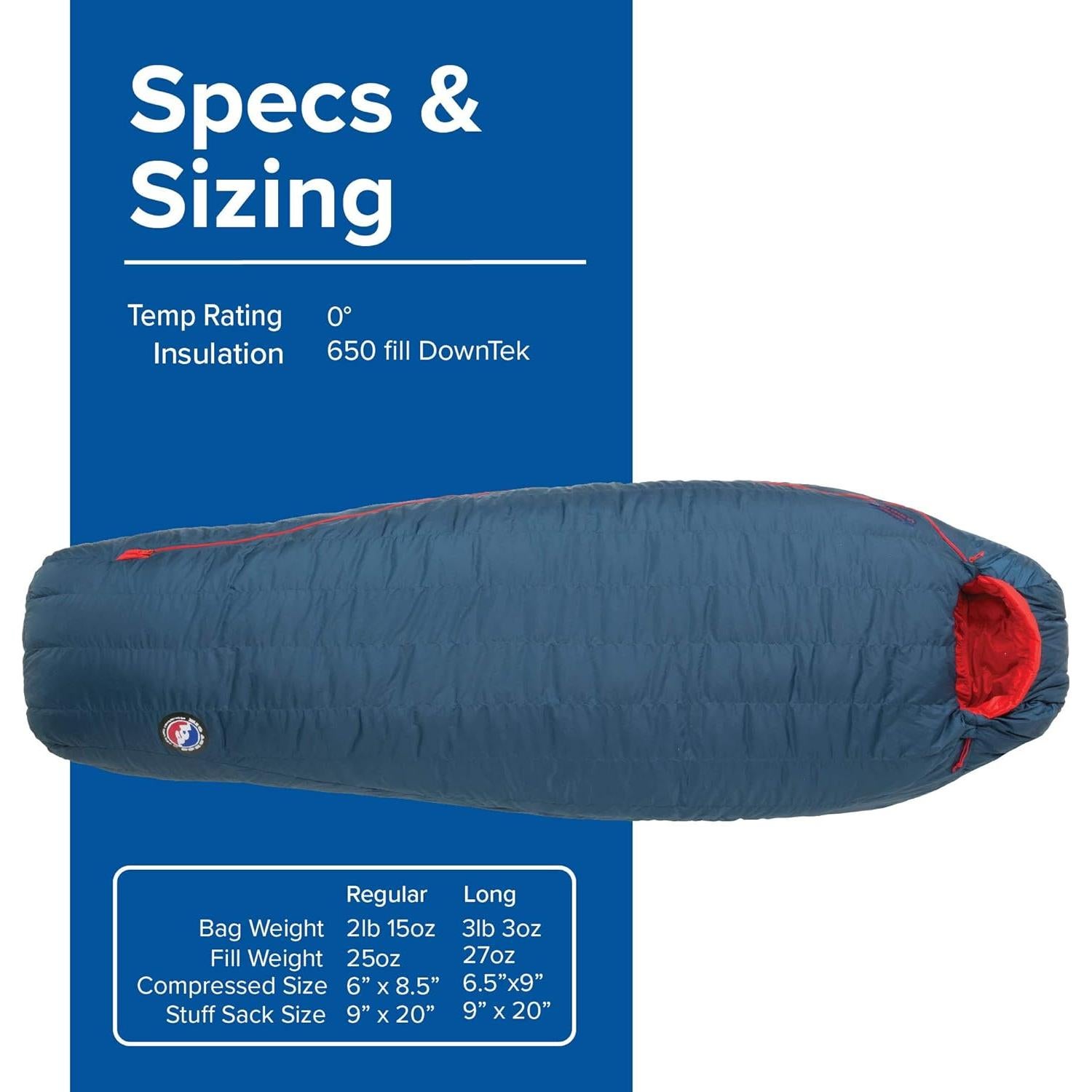 Saco de dormir Big Agnes Anvil Horn 0°C - Poliéster Azul/Rojo