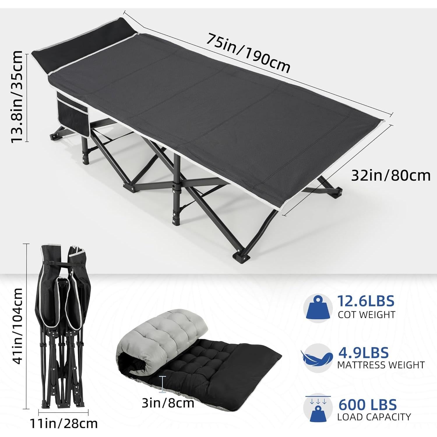 Cama de Camping HABUTWAY Plegable con Colchón 81 cm 272 kg